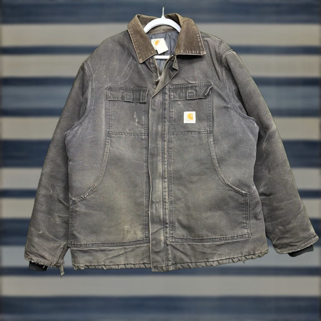 Carhartt VINTAGE Carhartt Jacket Mens 2XL Chore Coat Distressed Workwear Hunting CQ185 Black Canvas Cotton J97 Logo Lined Winter Workwear Casual Size US XXL / EU 58 / 5 - 1 Thumbnail