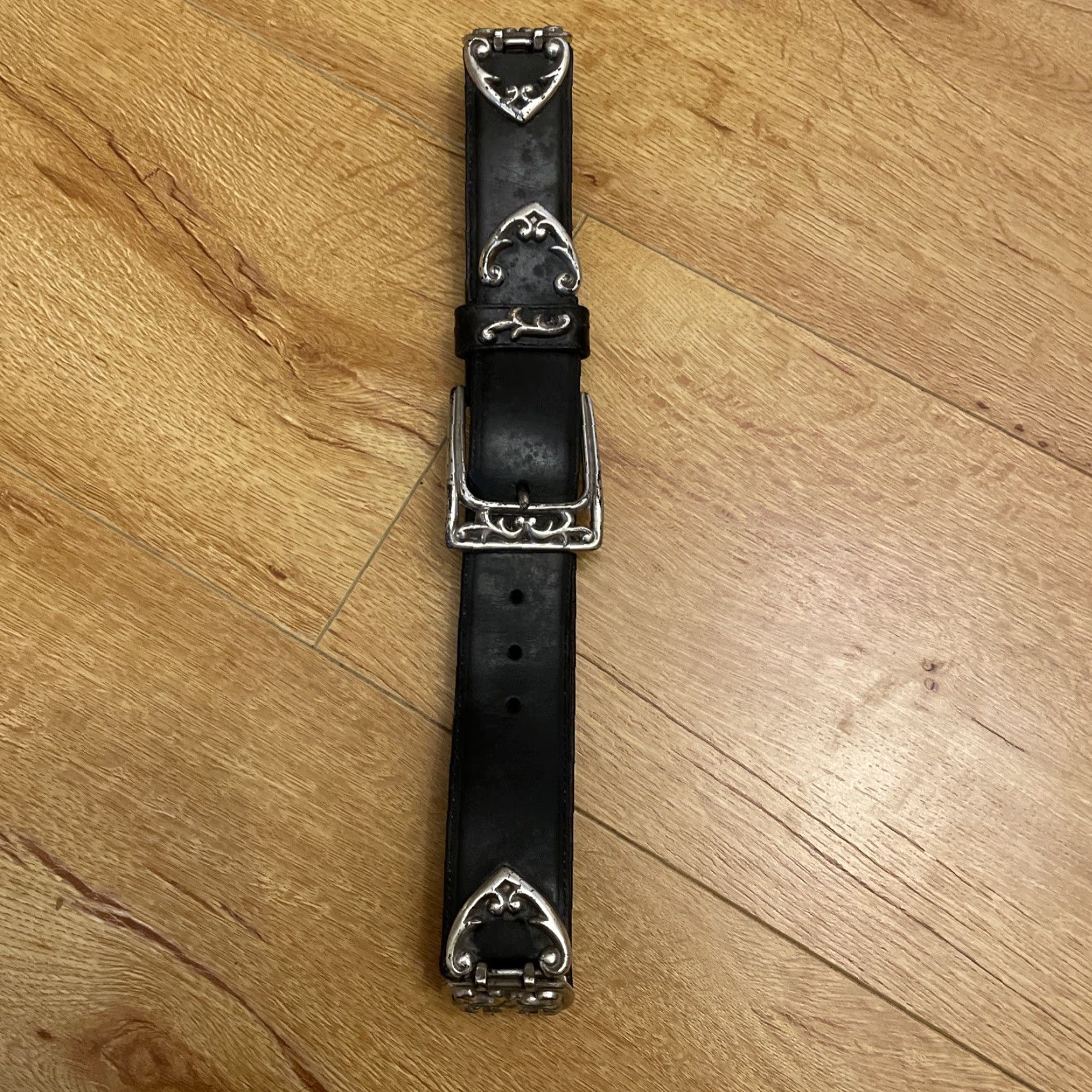 Brighton VINTAGE Brighton Belt Concho Black Leather Silver Link Scroll Work 90s USA made Women S Small Metal 90s Accessories Size ONE SIZE - 2 Thumbnail