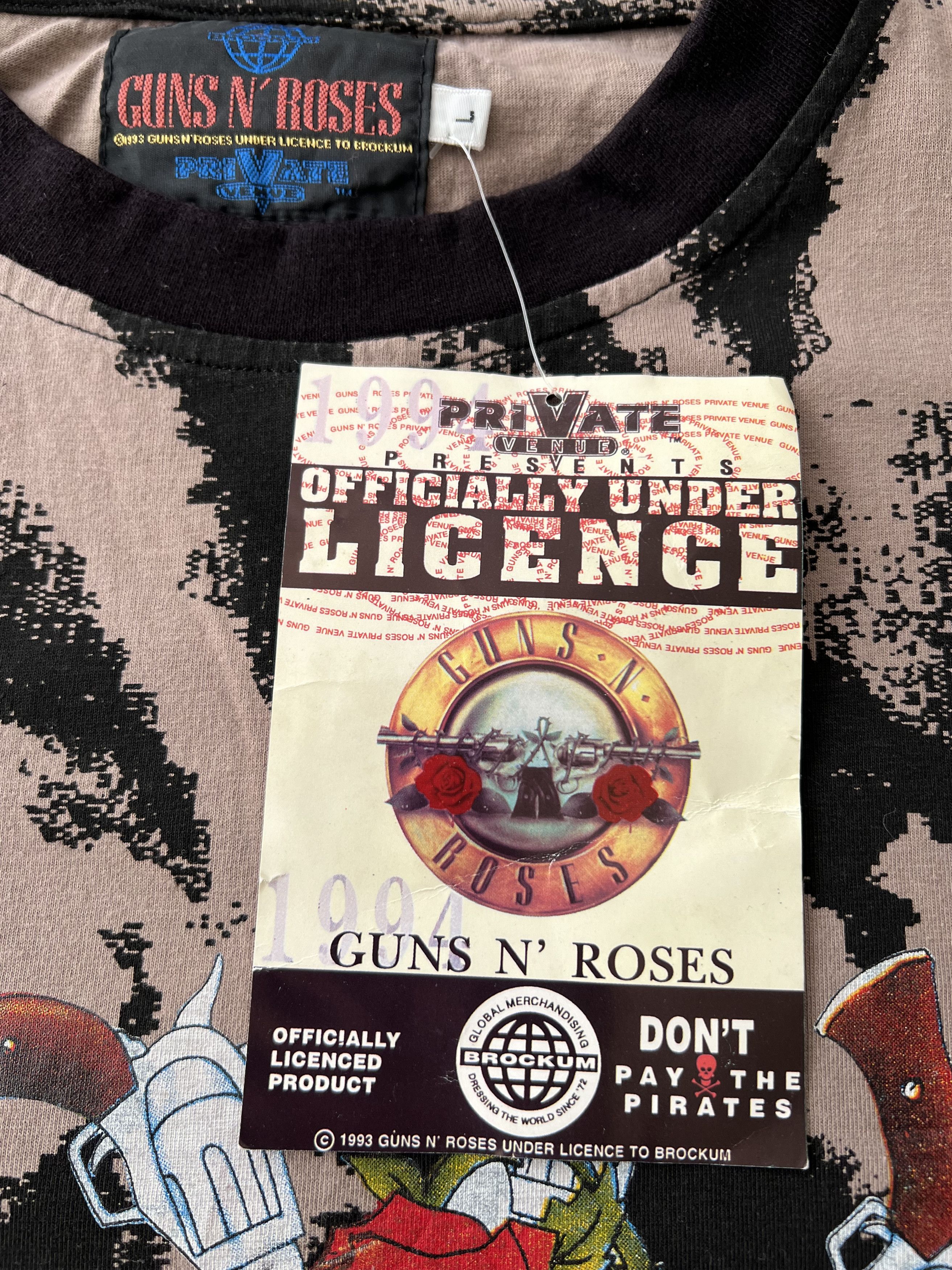 Vintage 1993 Guns N Roses Bleached Brockum Black T-shirt