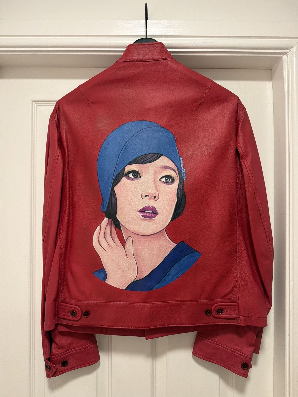 Yohji Yamamoto Yohji Yamamoto Red “Modern Girl” Back Printed Leather Jacket Size US S / EU 44-46 / 1 - 1 Thumbnail
