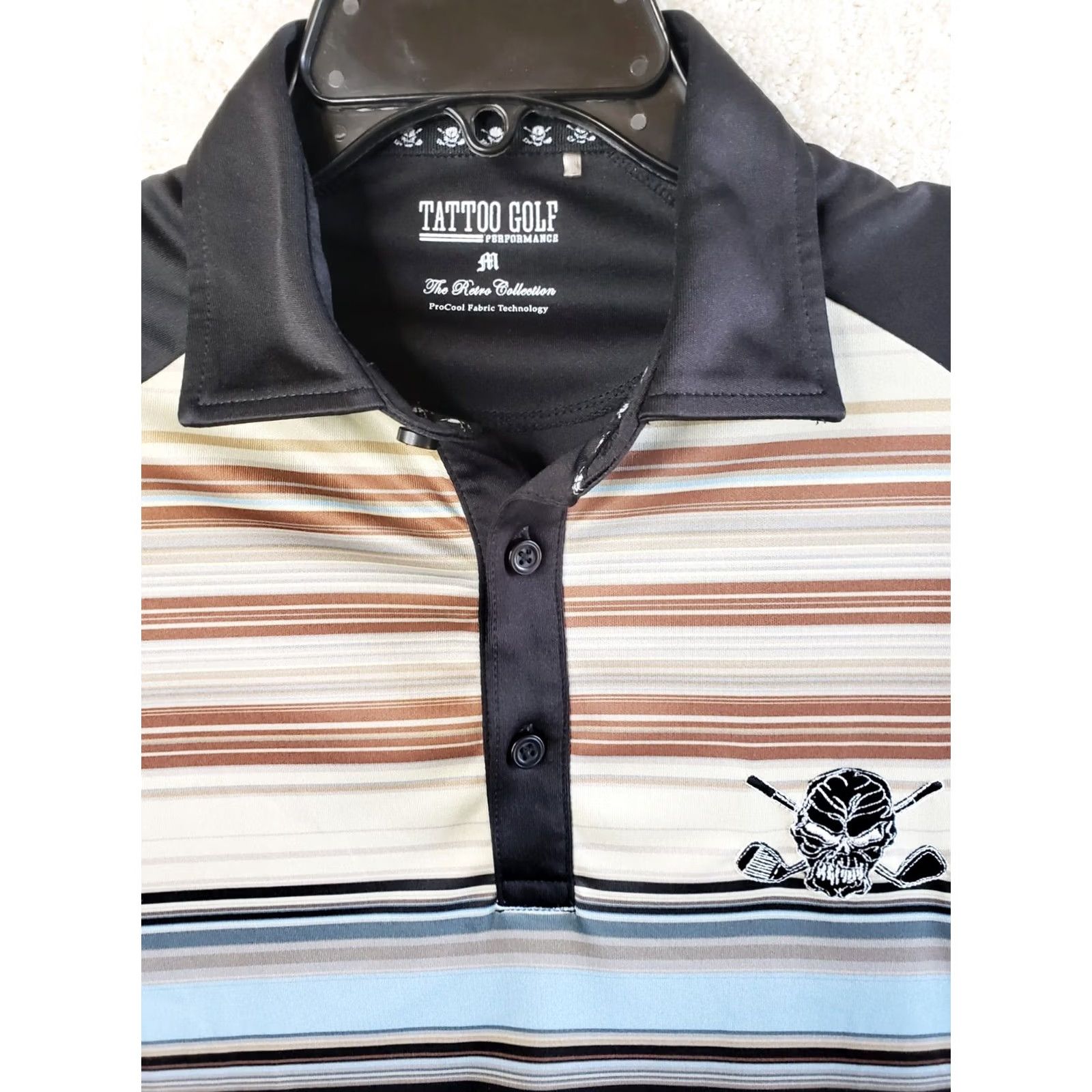 Bones Tatoo Golf Polo Shirt Mens L Multicolor Striped Short Sleeve Skull Golf Clubs Logo Athletic Classic Retro Collection Size US L / EU 52-54 / 3 - 4 Thumbnail