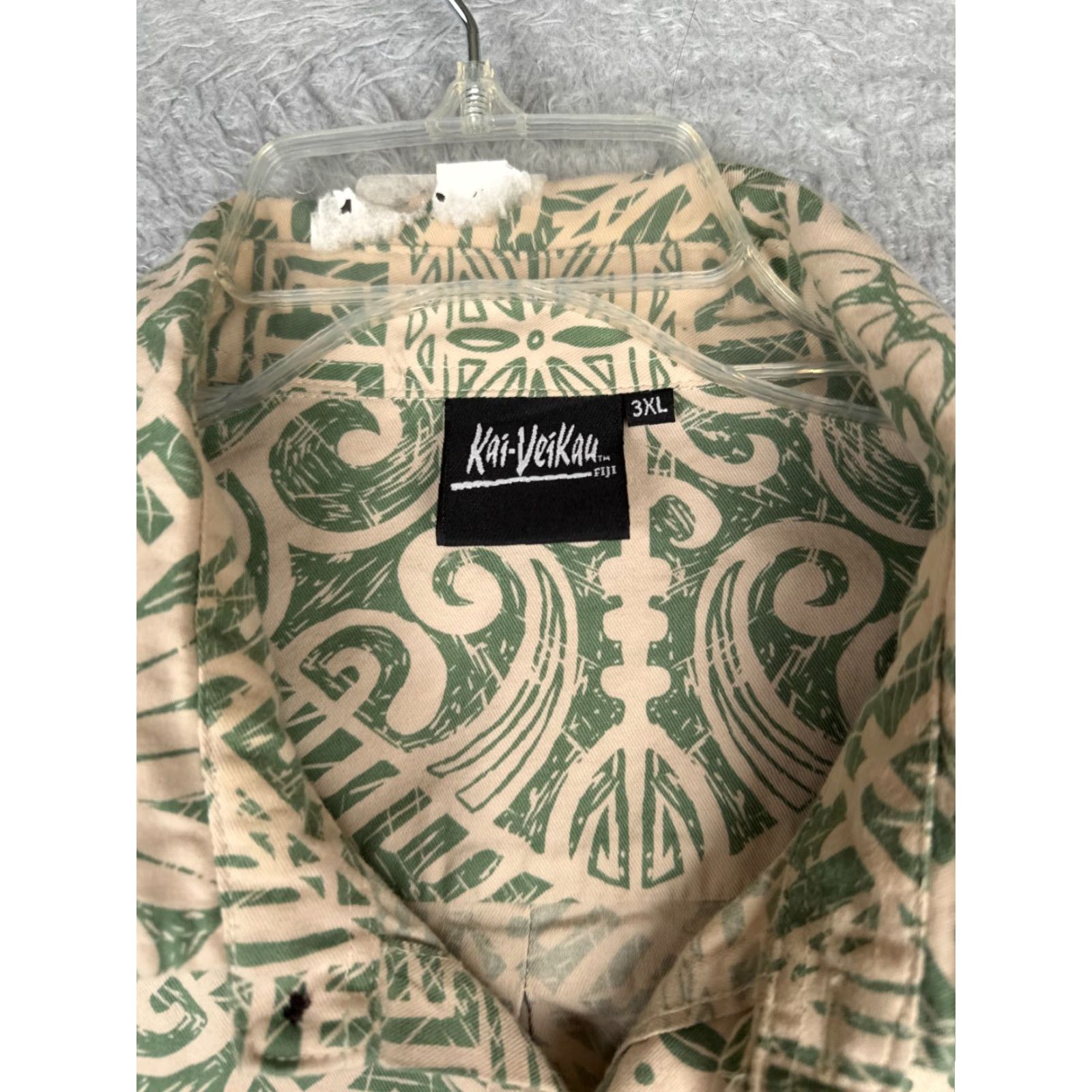Vintage Kai Veikau Shirt Men 3XL Green Beige Floral Geometric 100% Cotton Hawaiian Size US XXL / EU 58 / 5 - 7 Thumbnail
