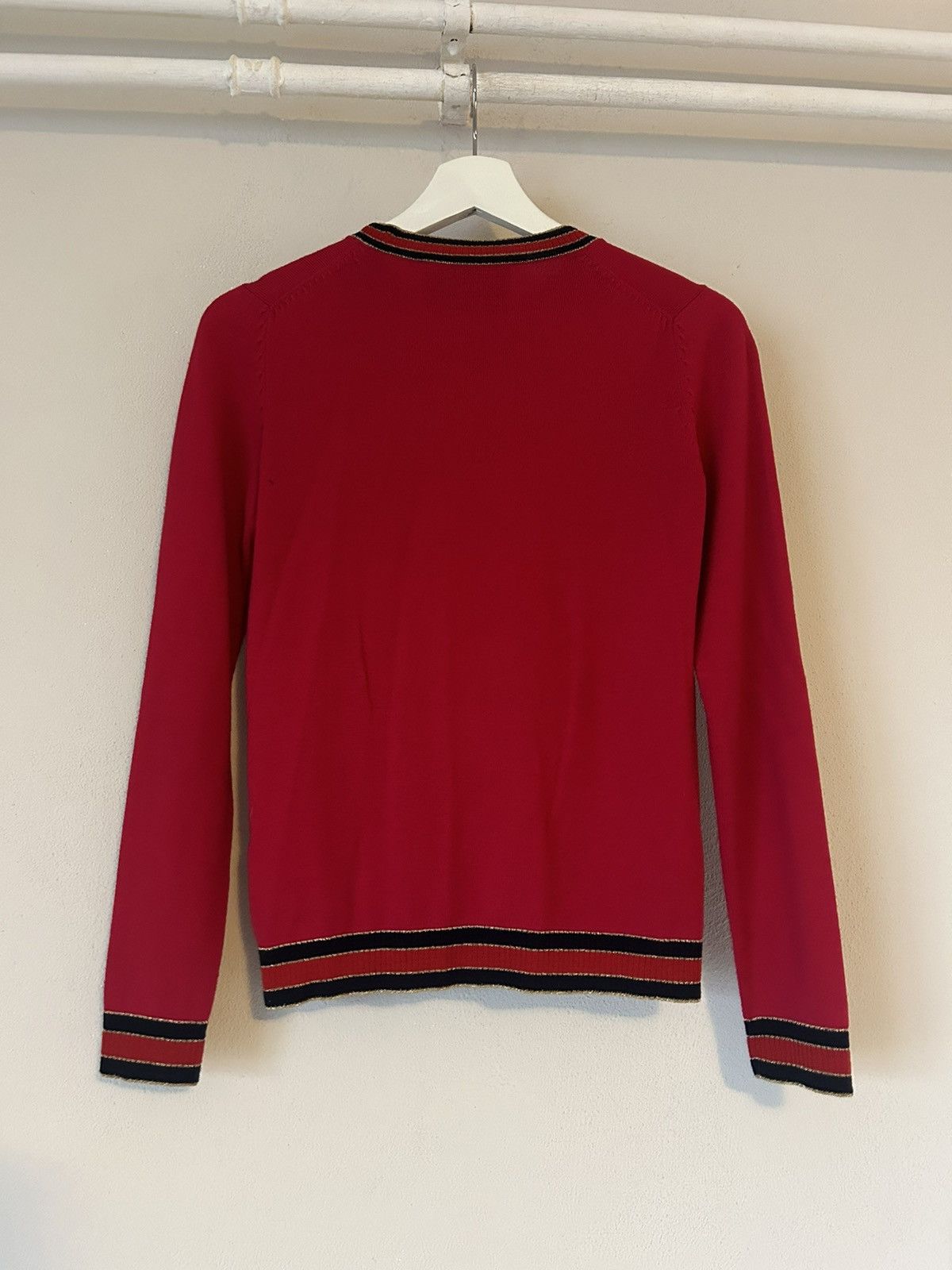 Gucci Gucci Red Wool Crewneck Sweater with Metallic Trim - Size S Size S / US 4 / IT 40 - 6 Thumbnail