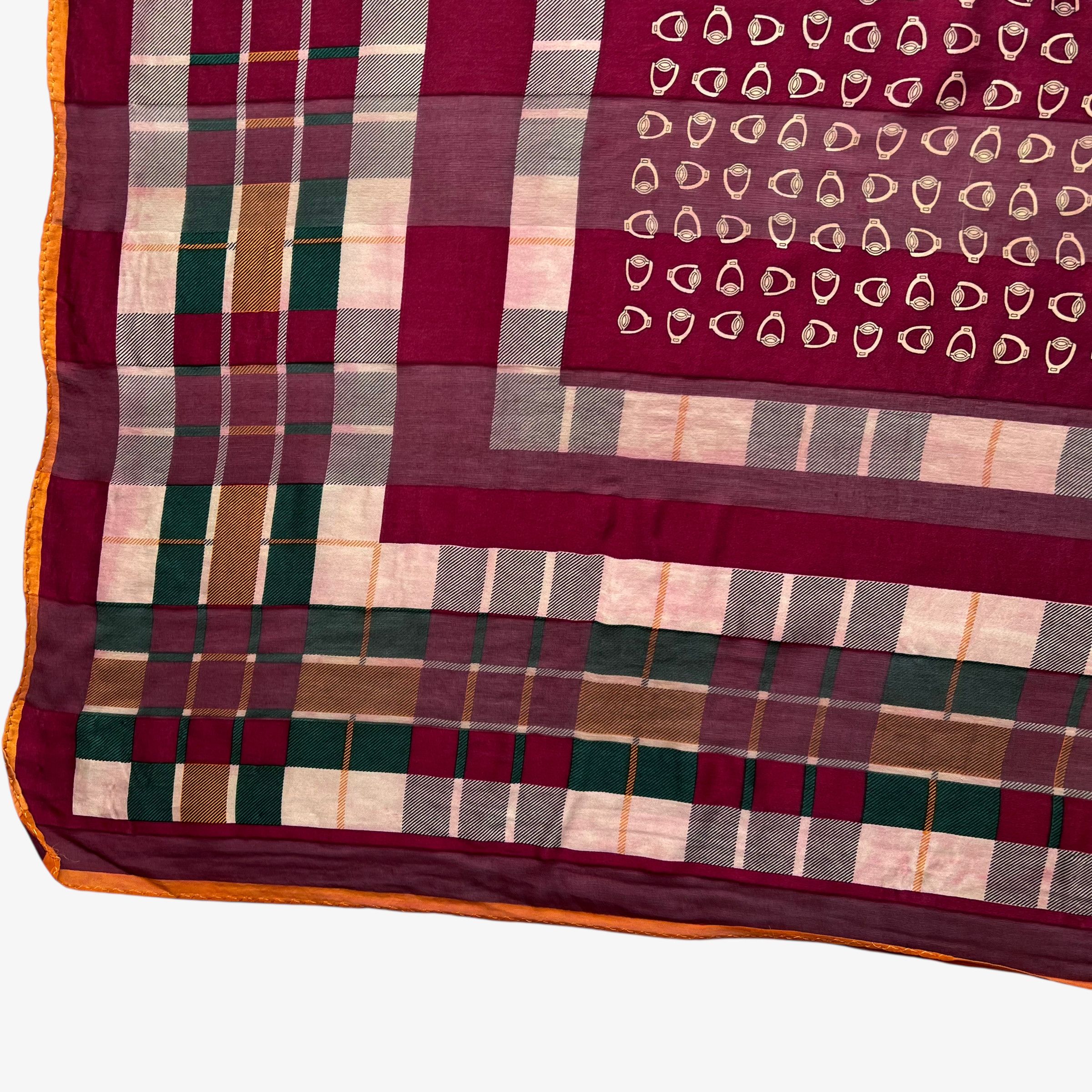 Paolo Gucci Vintage 80s Paolo Gucci Horsebit & Tartan Print Silk Scarf Size ONE SIZE - 5 Thumbnail