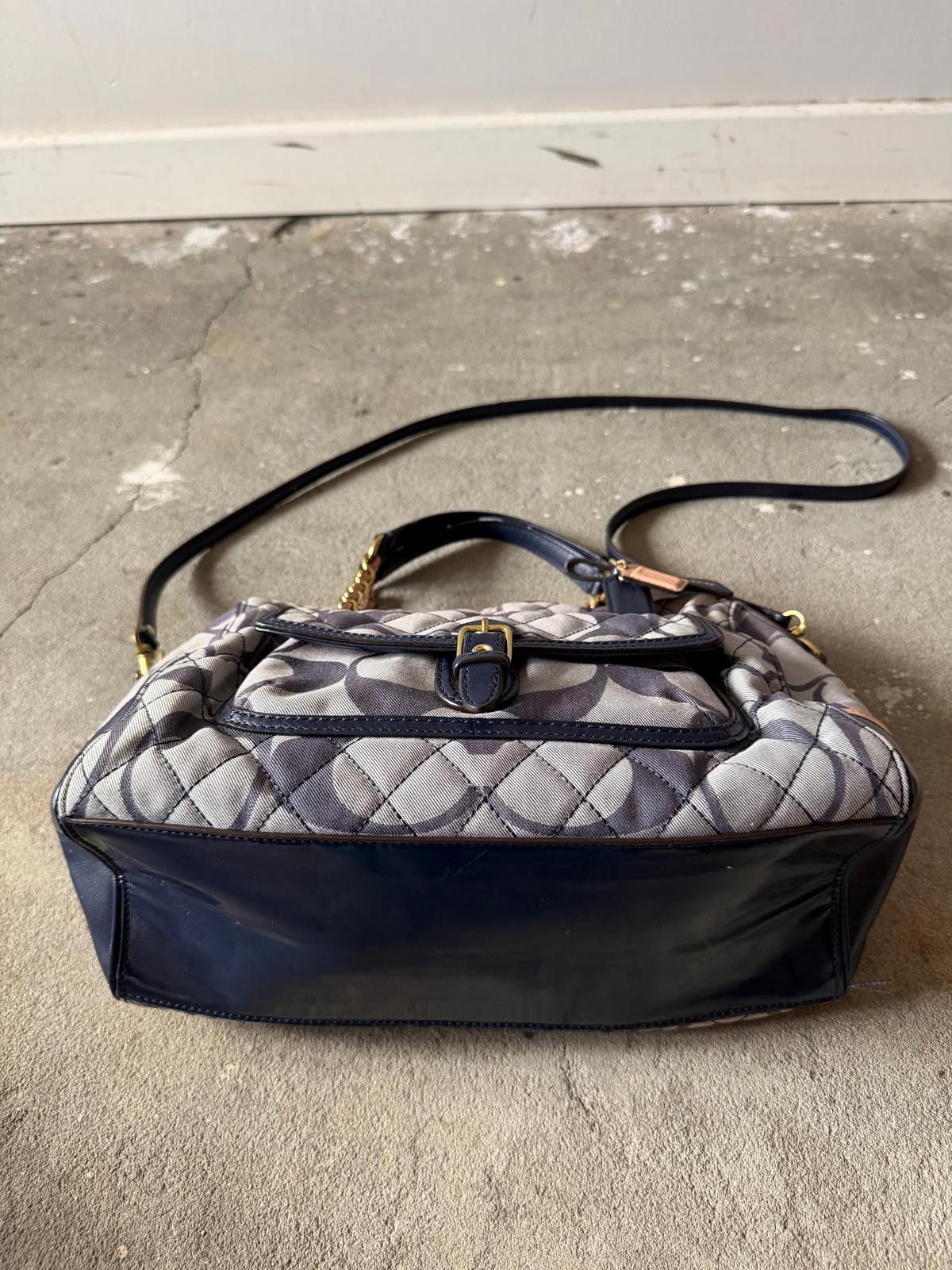 Coach 2Way Signature Poppy Quilted Shoulder Bag Grey/Navy