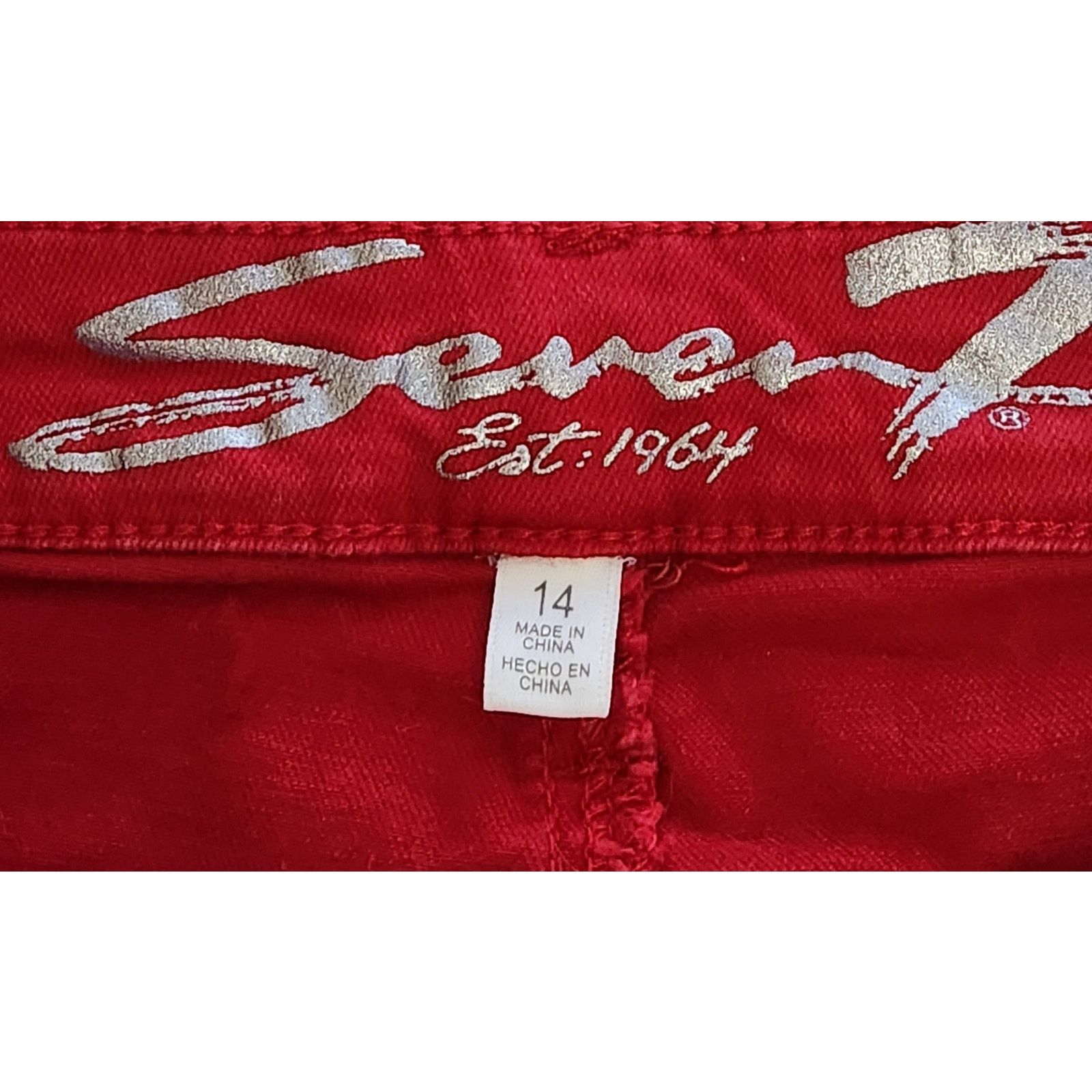 Other Seven 7 Red Frayed Rolled Hem Denim Short 14 Lightweight Size 36" / US 14 / IT 50 - 4 Thumbnail