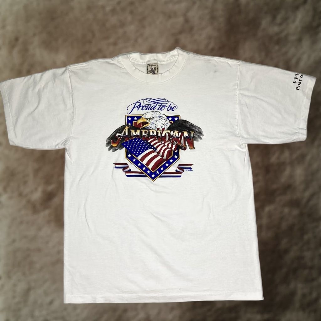 Vintage VINTAGE Proud to Be An American T Shirt XL 1990s White 3D Flag Eagle Patriot VFW Alore Mens Size US XL / EU 56 / 4 - 1 Thumbnail