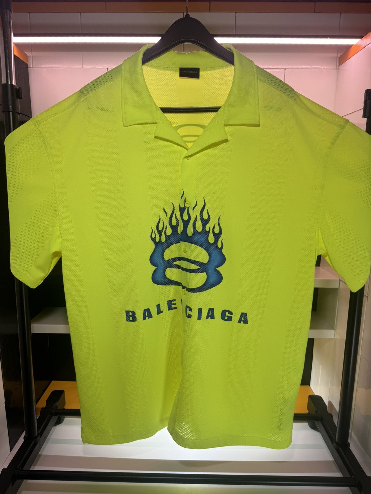 Balenciaga Balenciaga Fluo Yellow Striped Mesh Shirt Size M Size US M / EU 48-50 / 2 - 4 Thumbnail