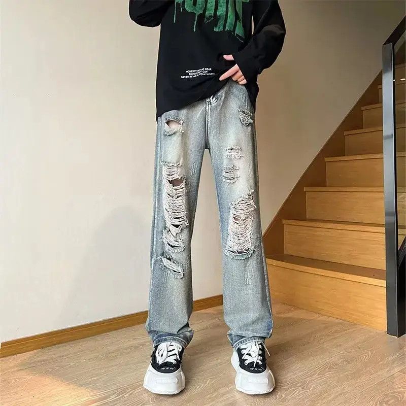 Japanese Brand Retro straight leg high street ripped jeans Size US 32 / EU 48 - 1 Thumbnail