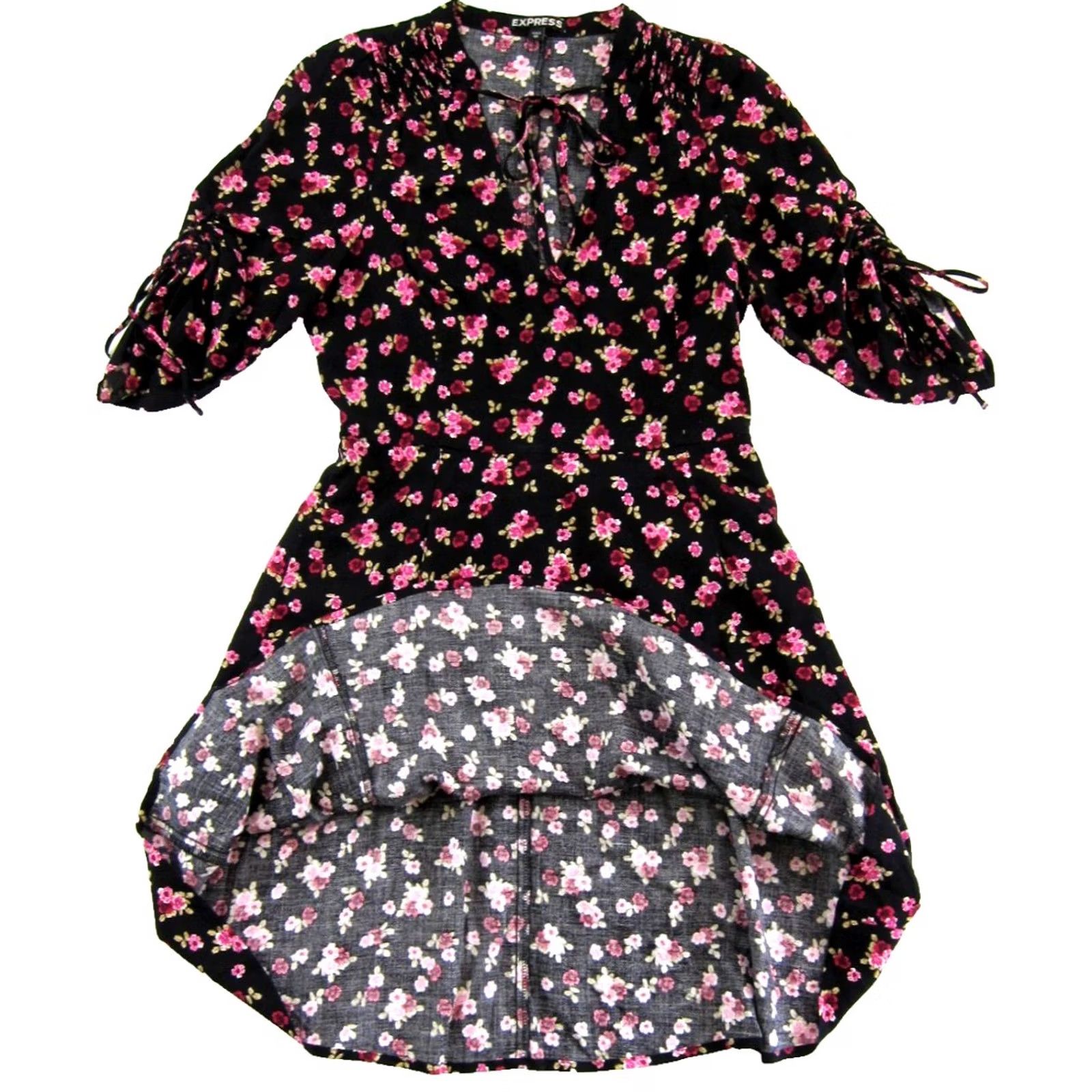 Express EXPRESS Dress Woman XS Short Sheath V-Neck Floral Rose 100% Rayon Black Pink Size 26" / US 2 / IT 38 - 5 Thumbnail