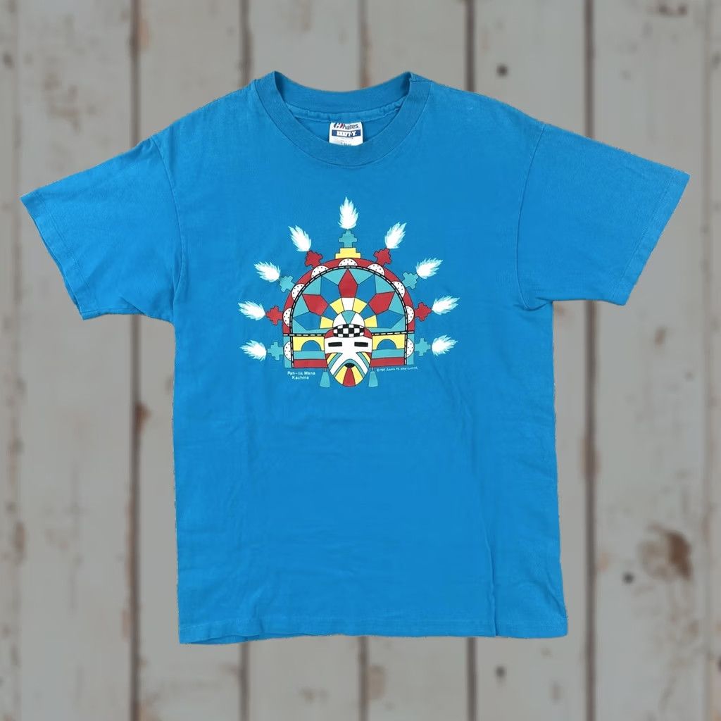 Hanes VINTAGE Hanes Beefy-T Shirt Blue 80s USA Pah-lik Mana Kachina Medium Men Short Sleeve Crew Neck Cotton Knit Size US M / EU 48-50 / 2 - 1 Thumbnail
