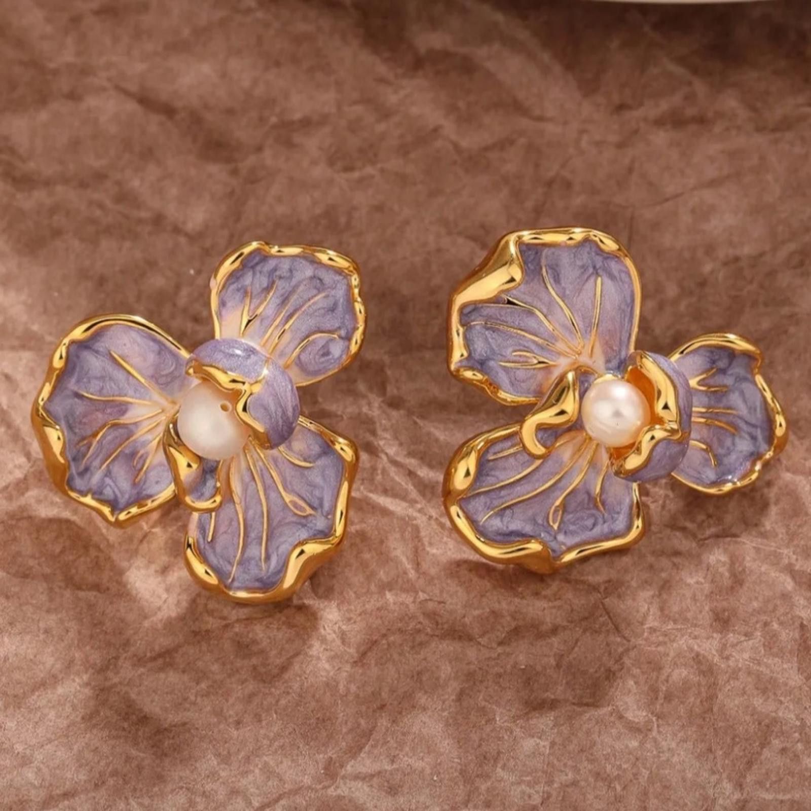 Designer Golden French Artificial Pearl Enamel and Oil Drop Earrings Size ONE SIZE - 5 Thumbnail