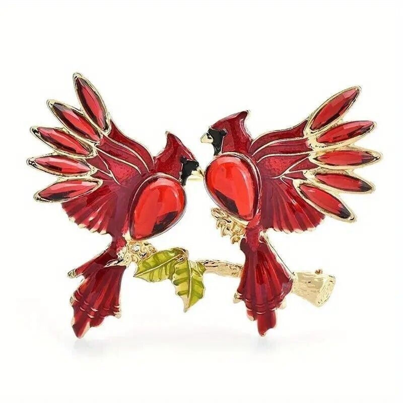 Other Red Teardrop Rhinestone Brooch Pin •Cardinal Lovers•Enameled Size ONE SIZE - 3 Thumbnail