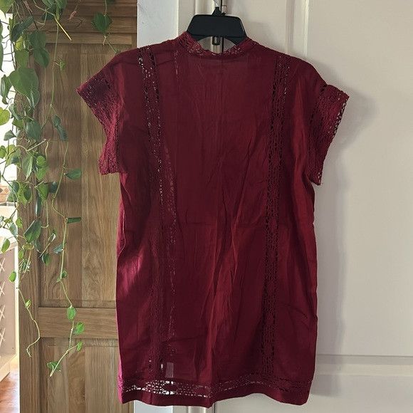 ISABEL MARANT ETOILE cotton v neck burgundy short sleeve top