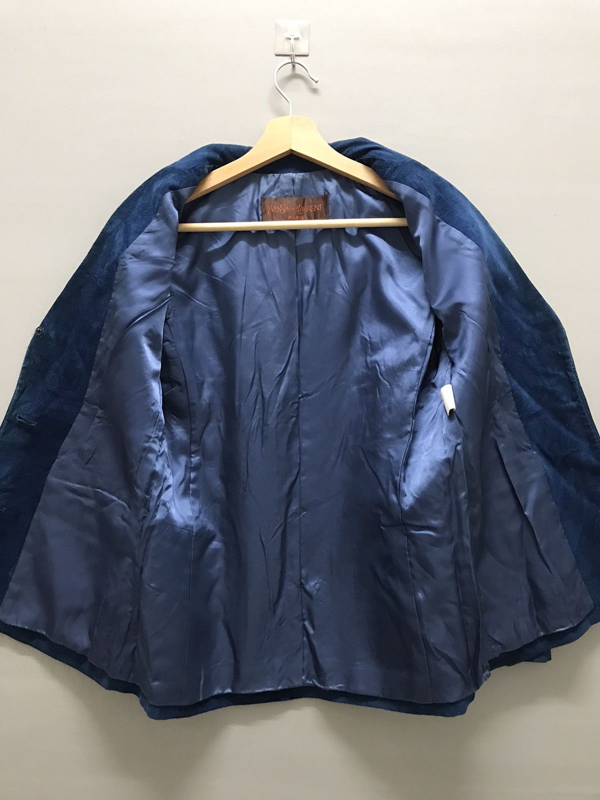 Yves Saint Laurent Vintage 90s Yves Saint Lauren Blue Velvet Blazer Size 40S - 4 Thumbnail