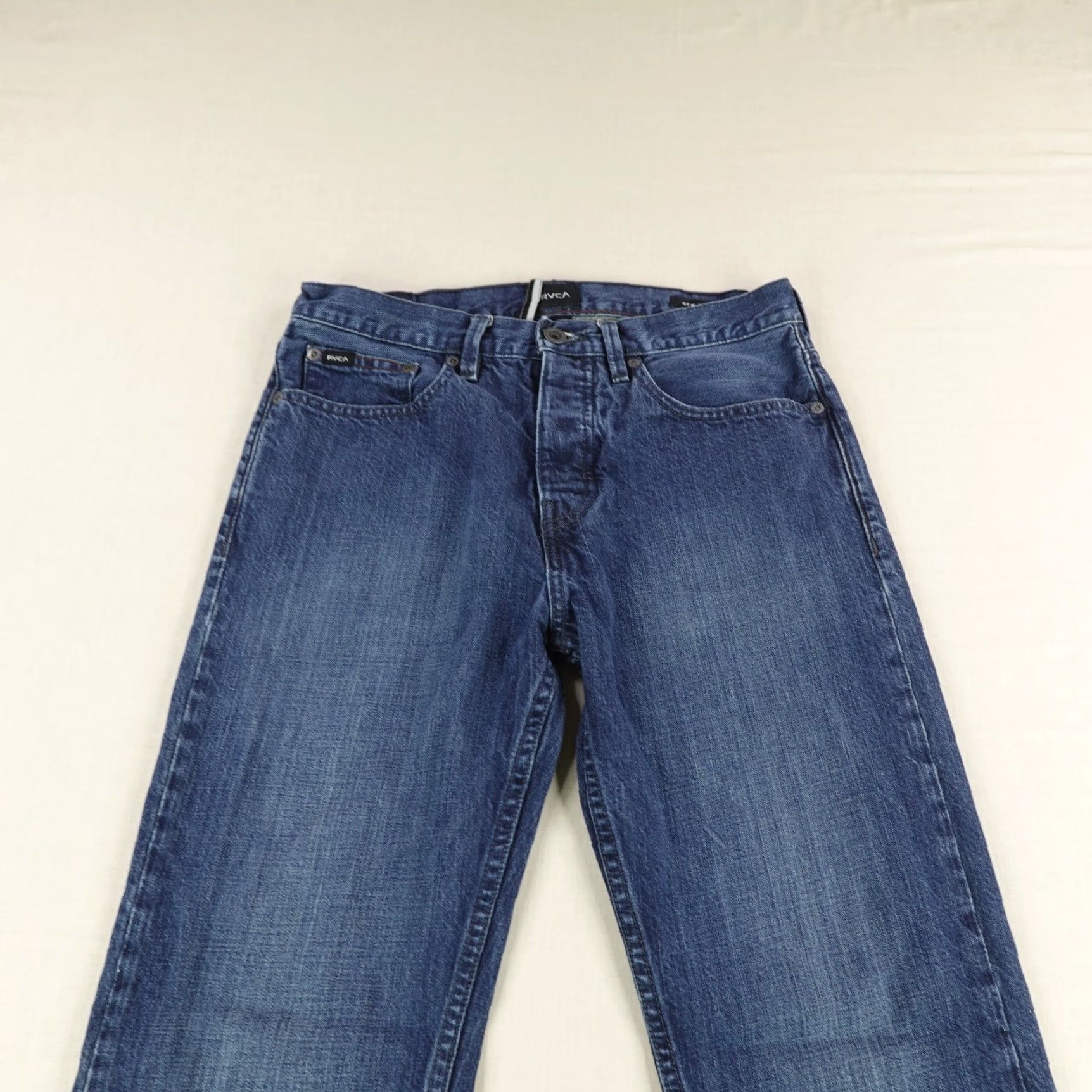 RVCA RVCA Jeans Mens 30 Blue DenIM Faded Straight Leg Button Fly Regular 31 Inseam Outdoor Pockets Logo Style: Straight Mens Jeans Size US 30 / EU 46 - 2 Thumbnail