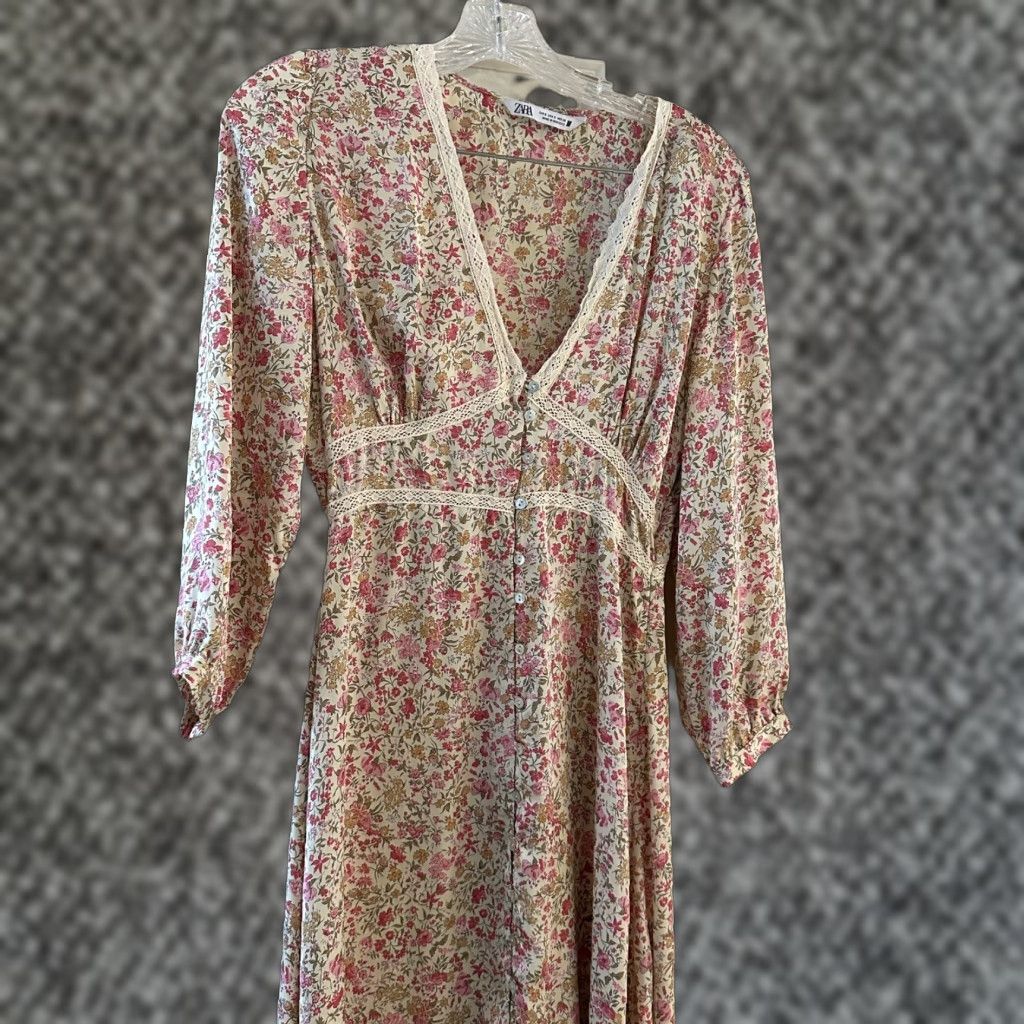 ZARA DRESS WOMENS S FLORAL SATIN PRAIRIE COQUETTE ROMANTIC