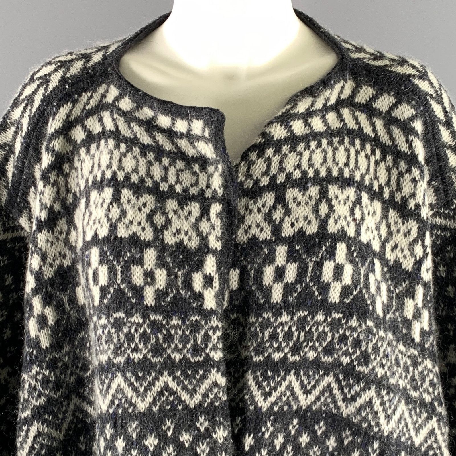 Max Mara MAX MARA One Size Grey White Wool Blend Geometric Cardigan Size ONE SIZE - 2 Thumbnail