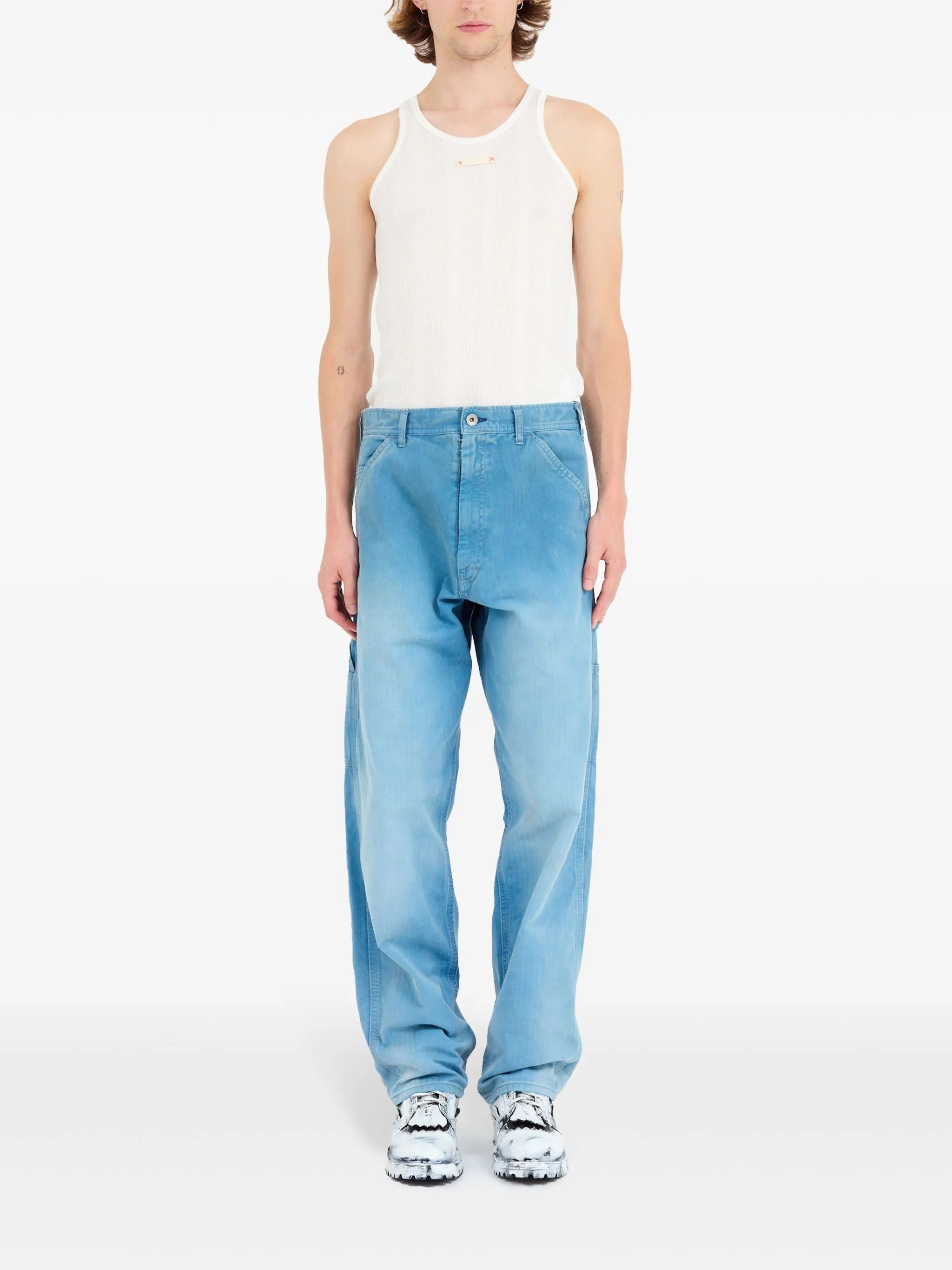 Maison Margiela o1w1db10226 Embroidered-Logo Drop-Crotch Wide-leg Jeans Size US 36 / EU 52 - 2 Thumbnail