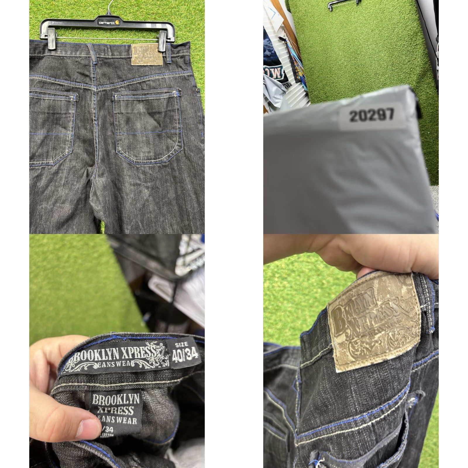 Express VINTAGE Brooklyn XPRESS Jeans Mens 40x34 Dark Wash Black Denim Grunge 5-Pocket Straight Baggy Zip Fly Stonewash Size US 40 / EU 56 - 8 Thumbnail