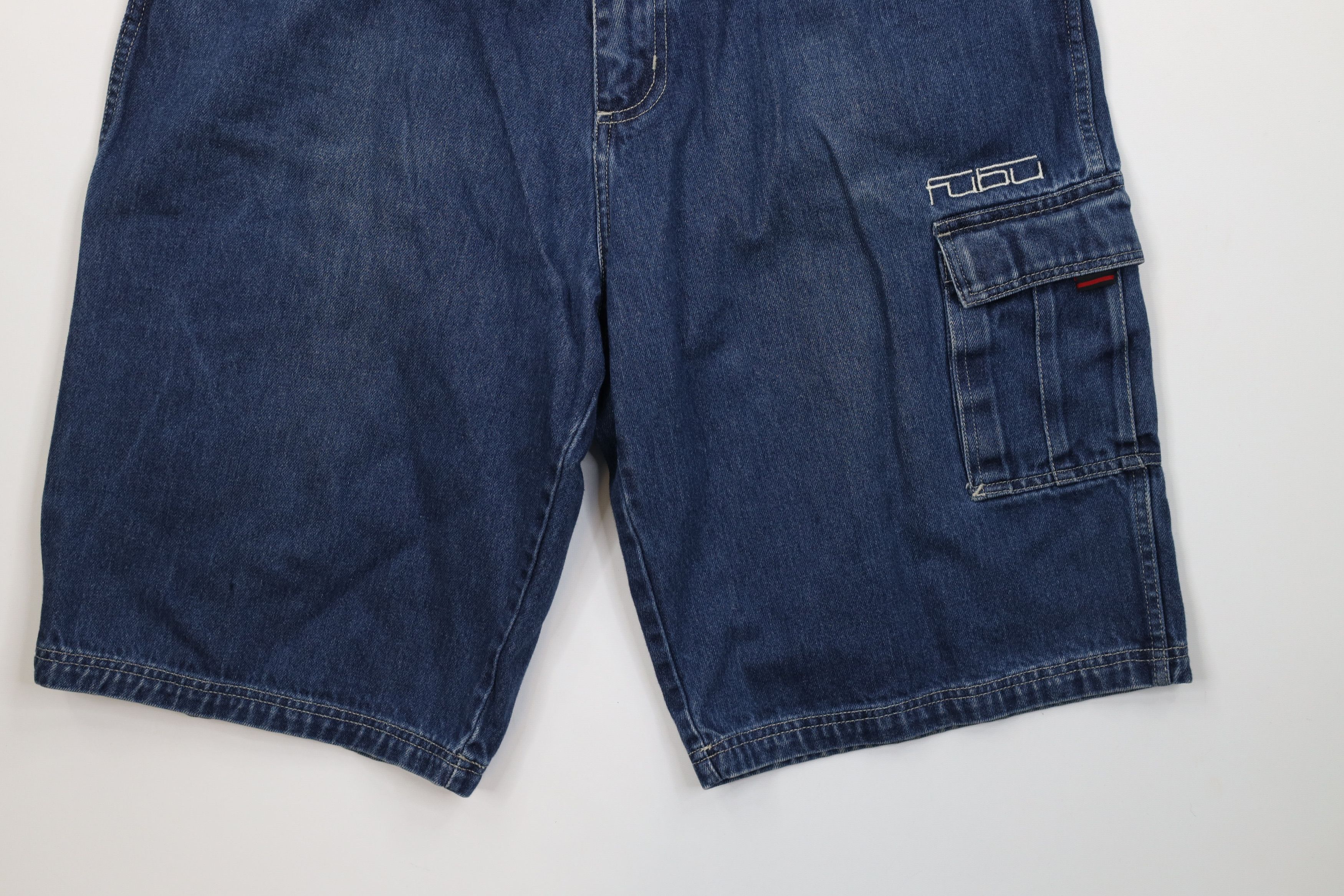 Fubu Vintage 90s Y2K FUBU Spell Out Baggy Denim Cargo Shorts Blue Size US 38 / EU 54 - 4 Thumbnail