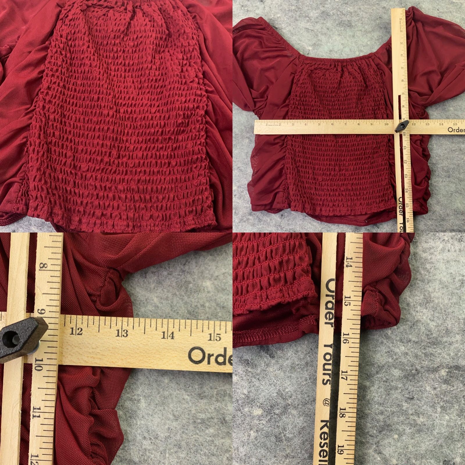 Almost Famous VINTAGE Almost Famous Womens Shirt XL Red Ruched Balloon Sleeve Cropped Off The Shoulder Size XL / US 12-14 / IT 48-50 - 8 Thumbnail
