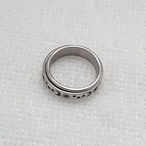 Vintage Silver & Black Spinner Moon Star Sun Ring Size - 12 RGN 738 Size ONE SIZE - 4 Thumbnail