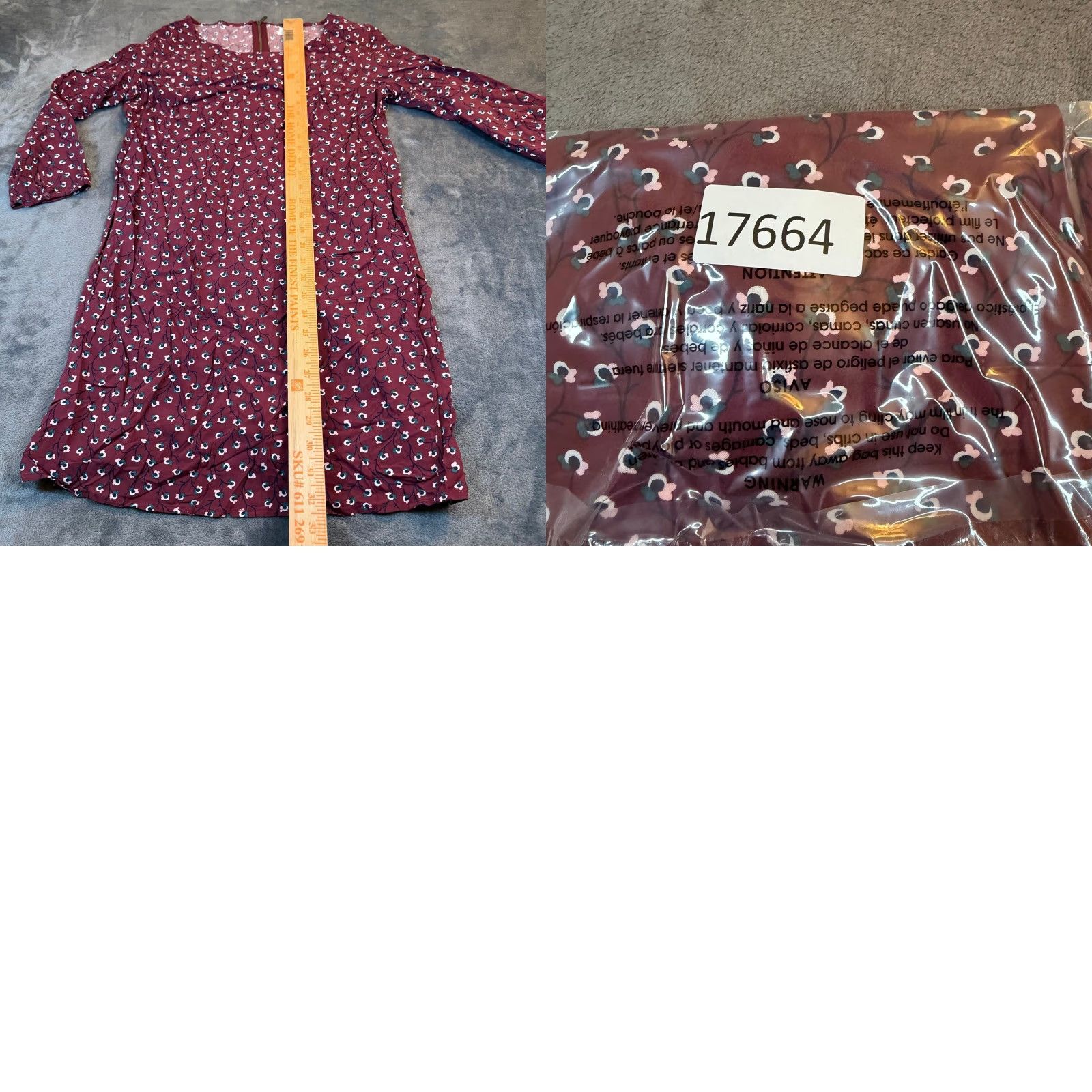 Old Navy Old Navy Womens Small Burgundy Floral Vine Rayon 3/4 Sleeve Shift Dress Size S / US 4 / IT 40 - 8 Thumbnail