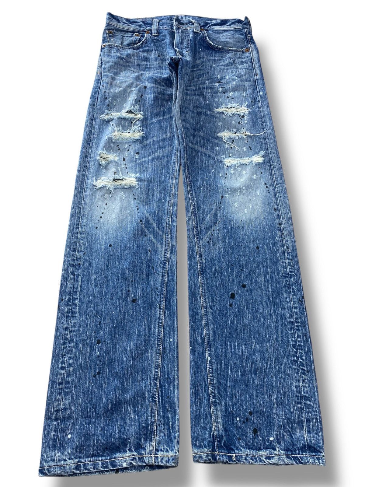 Japanese Brand Blue Trip Ripped With Paint Splatter Straight Leg Jeans Size US 32 / EU 48 - 1 Thumbnail