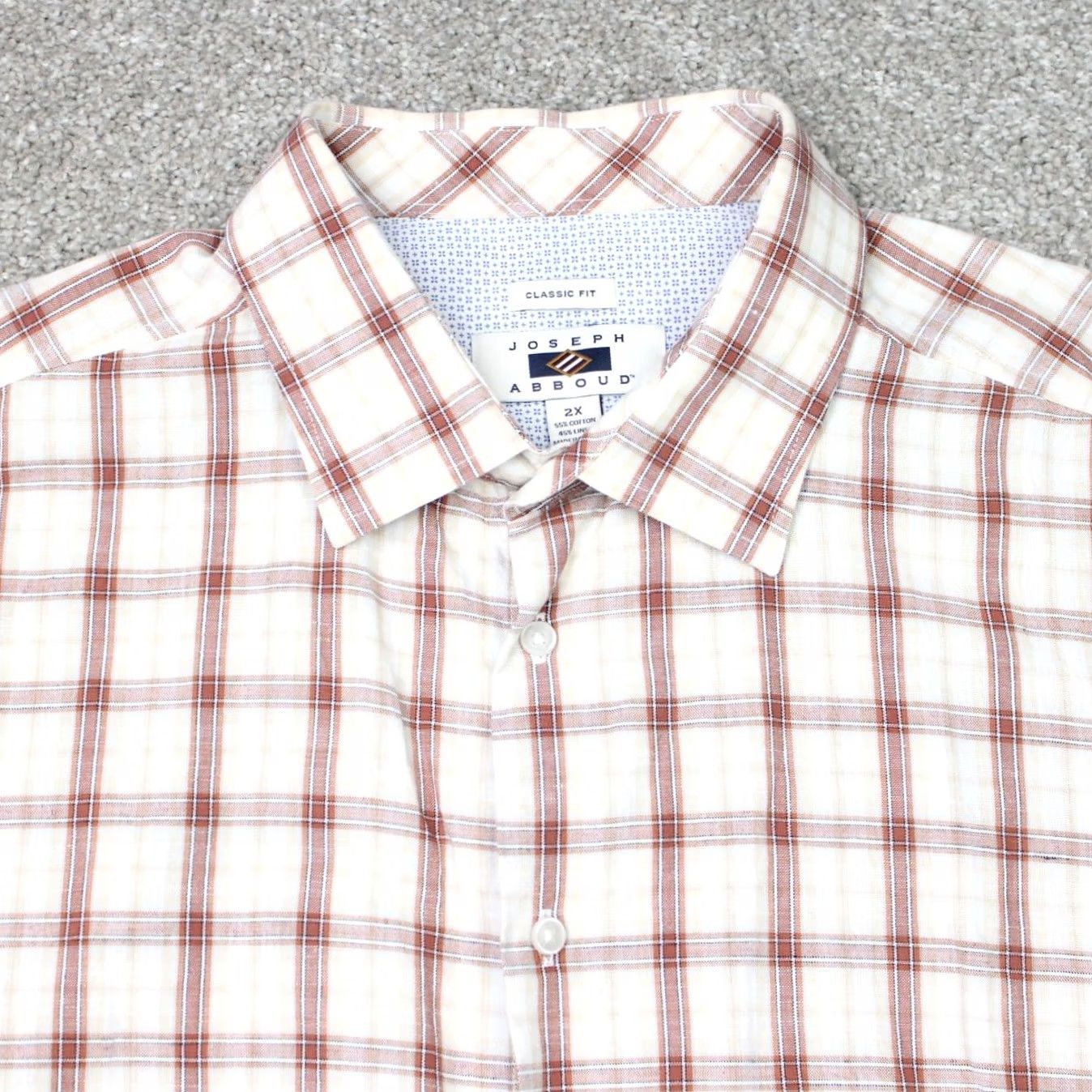 Joseph Abboud Joseph Abboud Shirt Mens 2XL Plaid Brown Beige Cotton Linen S/S Classic Fit Button-Up Summer Casual Business Mens Size US XXL / EU 58 / 5 - 4 Thumbnail