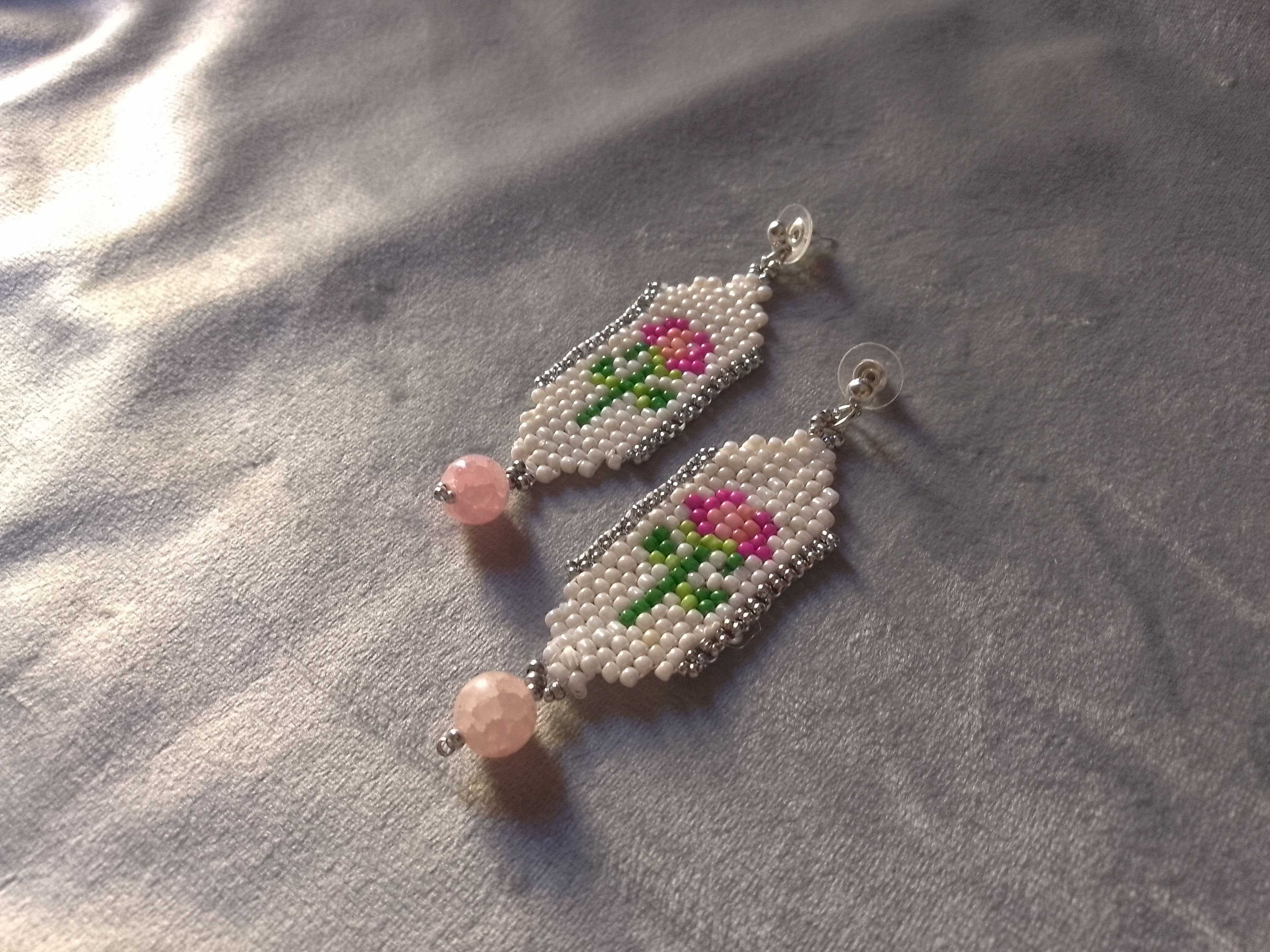 Handmade Earrings Pink Chalcedony Gemstone Beaded Flowers Size ONE SIZE - 2 Thumbnail