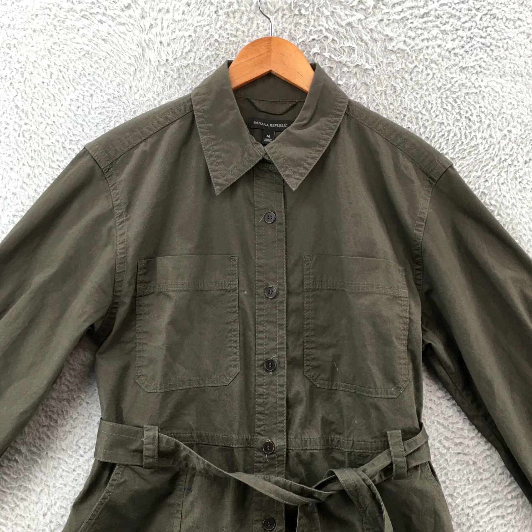 Banana Republic Banana Republic Long Sleeve Shirtdress Dress Womens M Green Collared Pockets Size M / US 6-8 / IT 42-44 - 2 Thumbnail