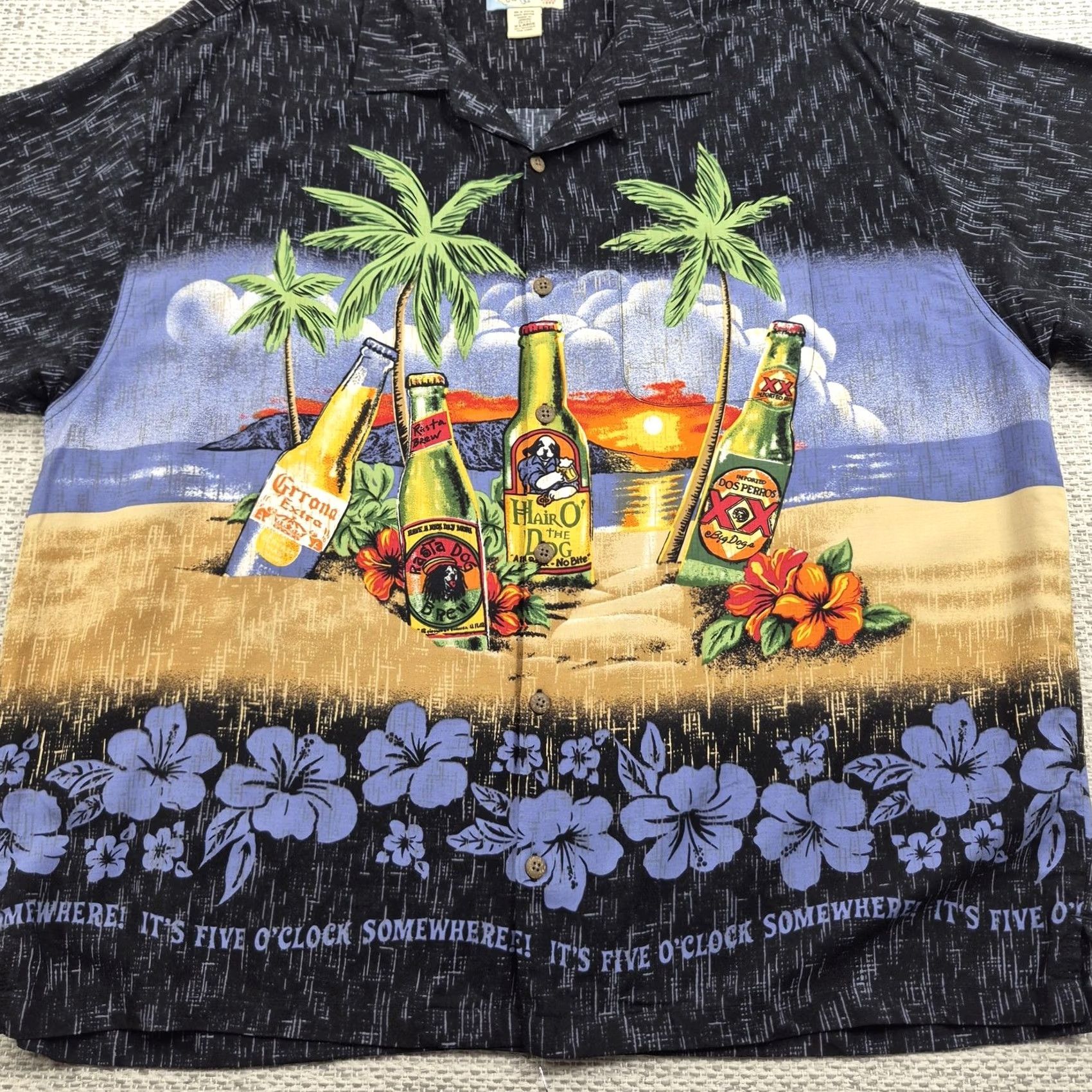 Big Dogs Big Dogs Shirt Mens XL Multicolor Hawaiian Button-Up Short Sleeve Beach Theme IT'S FIVE O'CLOCK SOMEWHERE! Size US XL / EU 56 / 4 - 4 Thumbnail