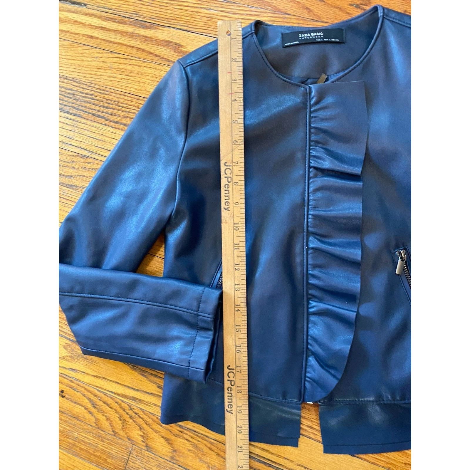 Zara Zara Basic Outerwear Blue Faux Leather Peplum Jacket Women 8 Size M / US 6-8 / IT 42-44 - 6 Thumbnail