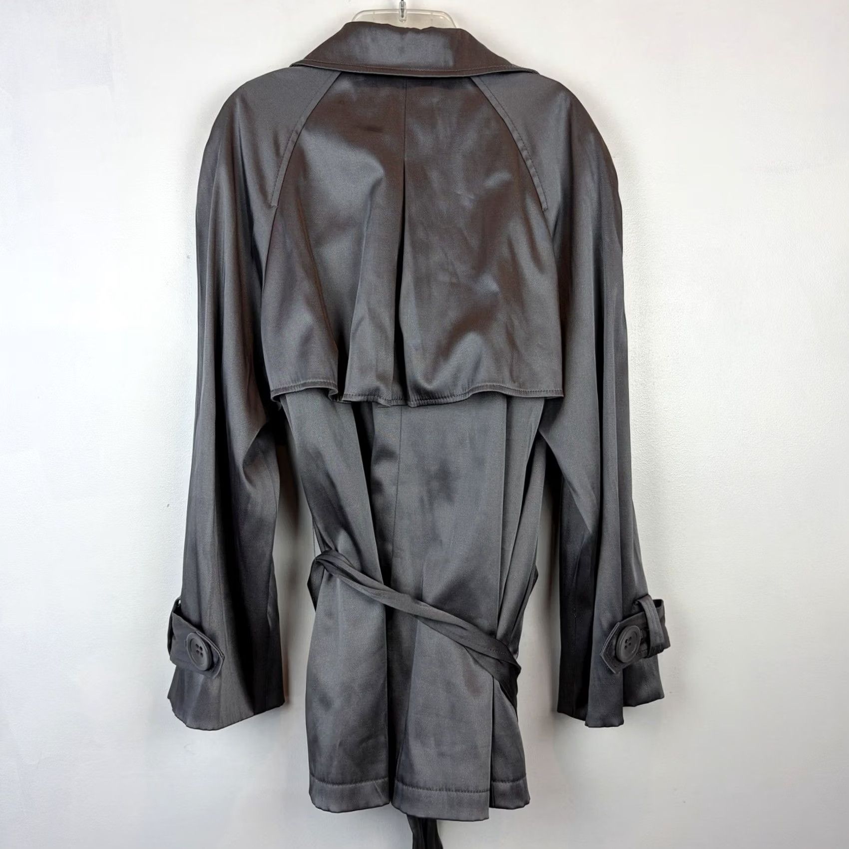 Vintage INC International Concepts Trench Coat Womens M Regular Gray Polyester Buckle Button Double Breasted Spring Fall Winter Coat Size M / US 6-8 / IT 42-44 - 2 Thumbnail