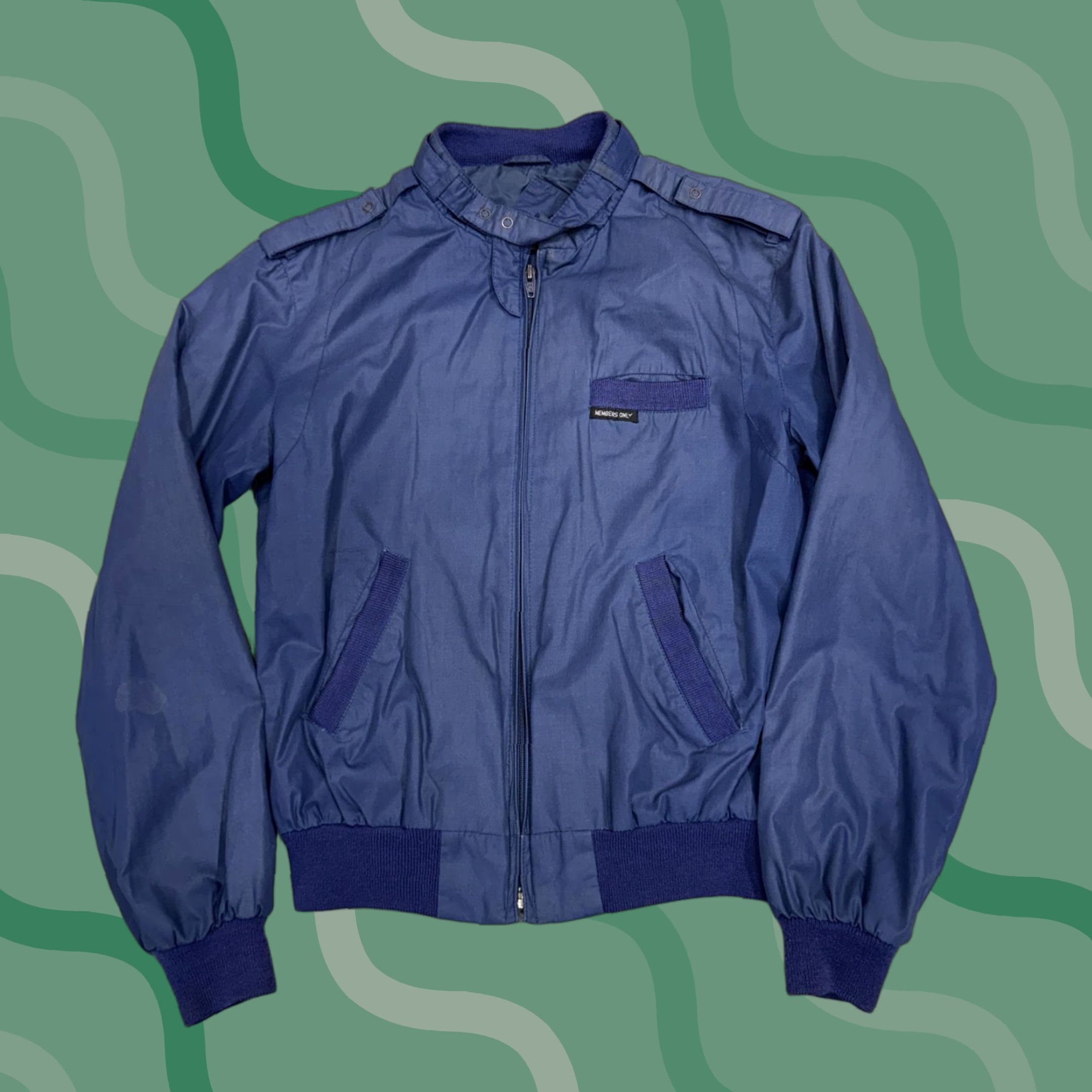 Members Only VINTAGE Members Only Jacket Mens 38 Blue Nylon Bomber 80s HK Zip Full Zip Lined Pockets Solid Blue Logo Zipper Casual Travel Size US XXS / EU 40 - 1 Thumbnail