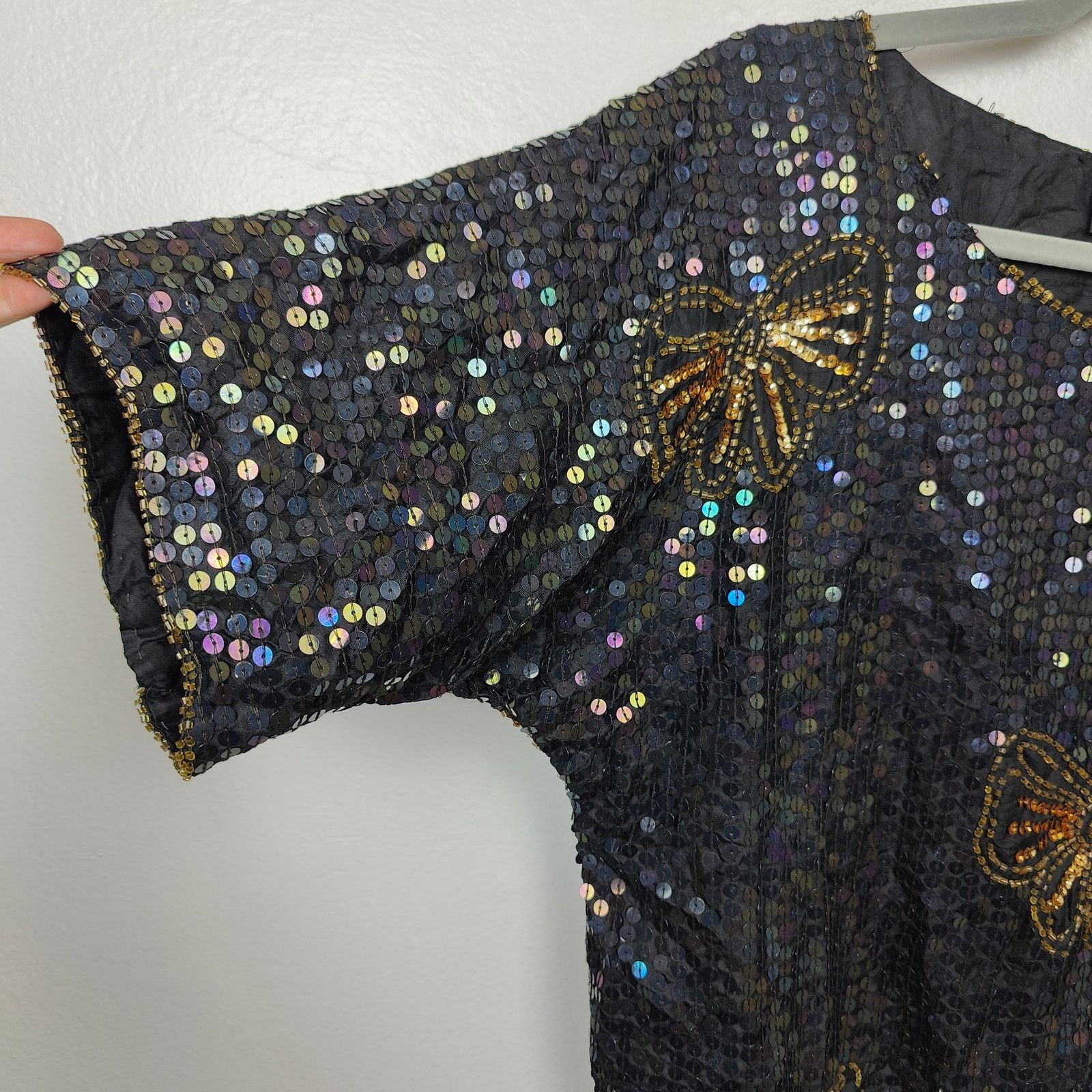 Other Vintage Jewel Queen Beaded Top Womens Small Black Sequin Size S / US 4 / IT 40 - 4 Thumbnail
