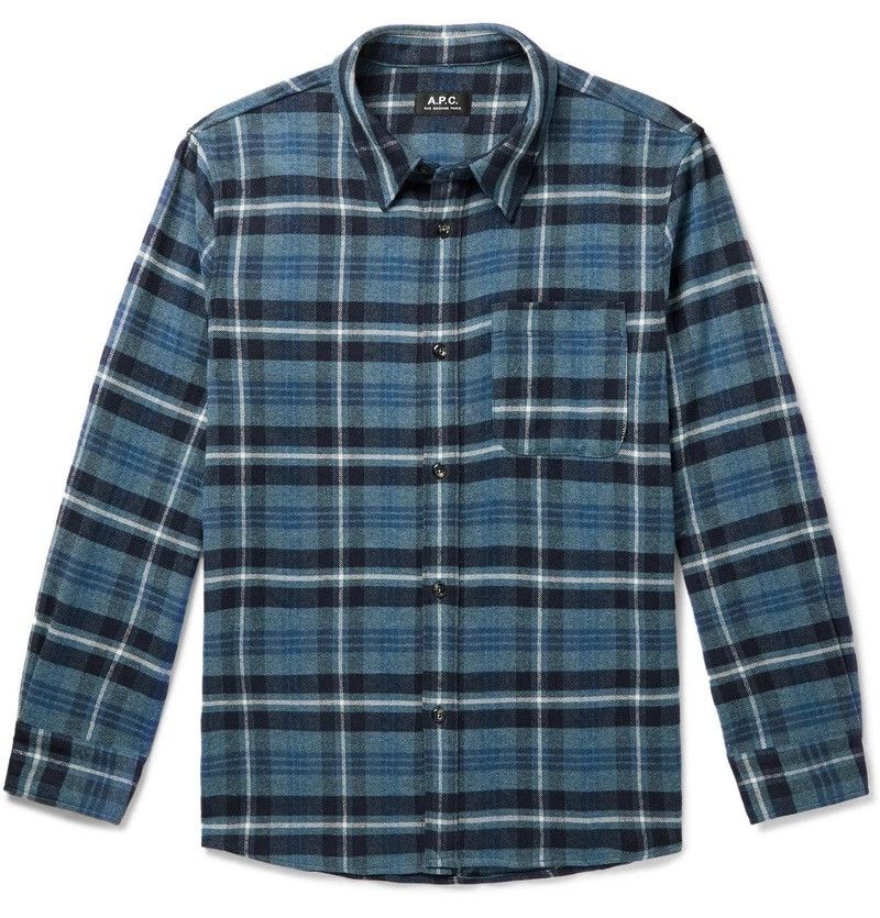 A.P.C. Surchemise Trek Wool Flannel Overshirt Blue Plaid Size US M / EU 48-50 / 2 - 1 Thumbnail