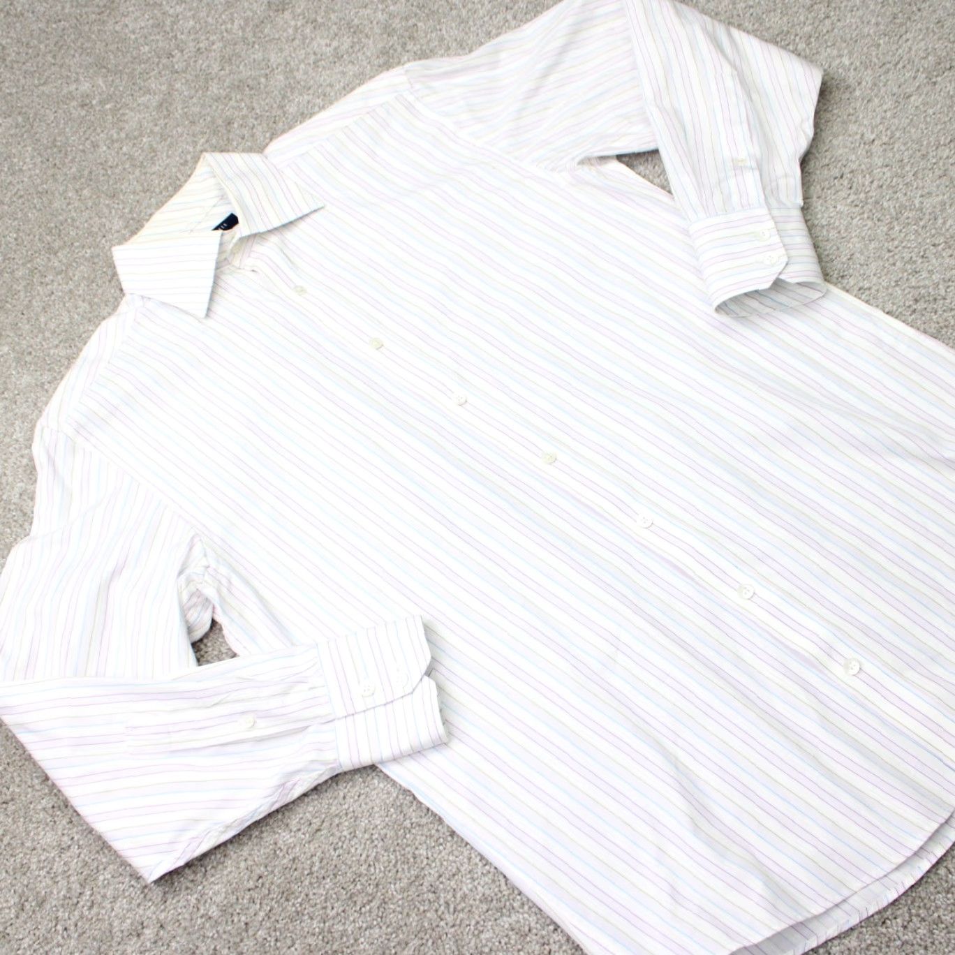 Ted Baker Ted Baker London Shirt Mens 15, 32/33 White/Blue/Purple 100% Cotton L/S Button-Down Collar Shirt/Dress Size US M / EU 48-50 / 2 - 6 Thumbnail