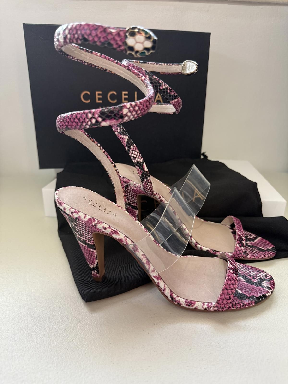 Other Cecelia New York Sabrina Snake Wrap Heels – Dragon Fruit Size US 8 / IT 38 - 7 Thumbnail