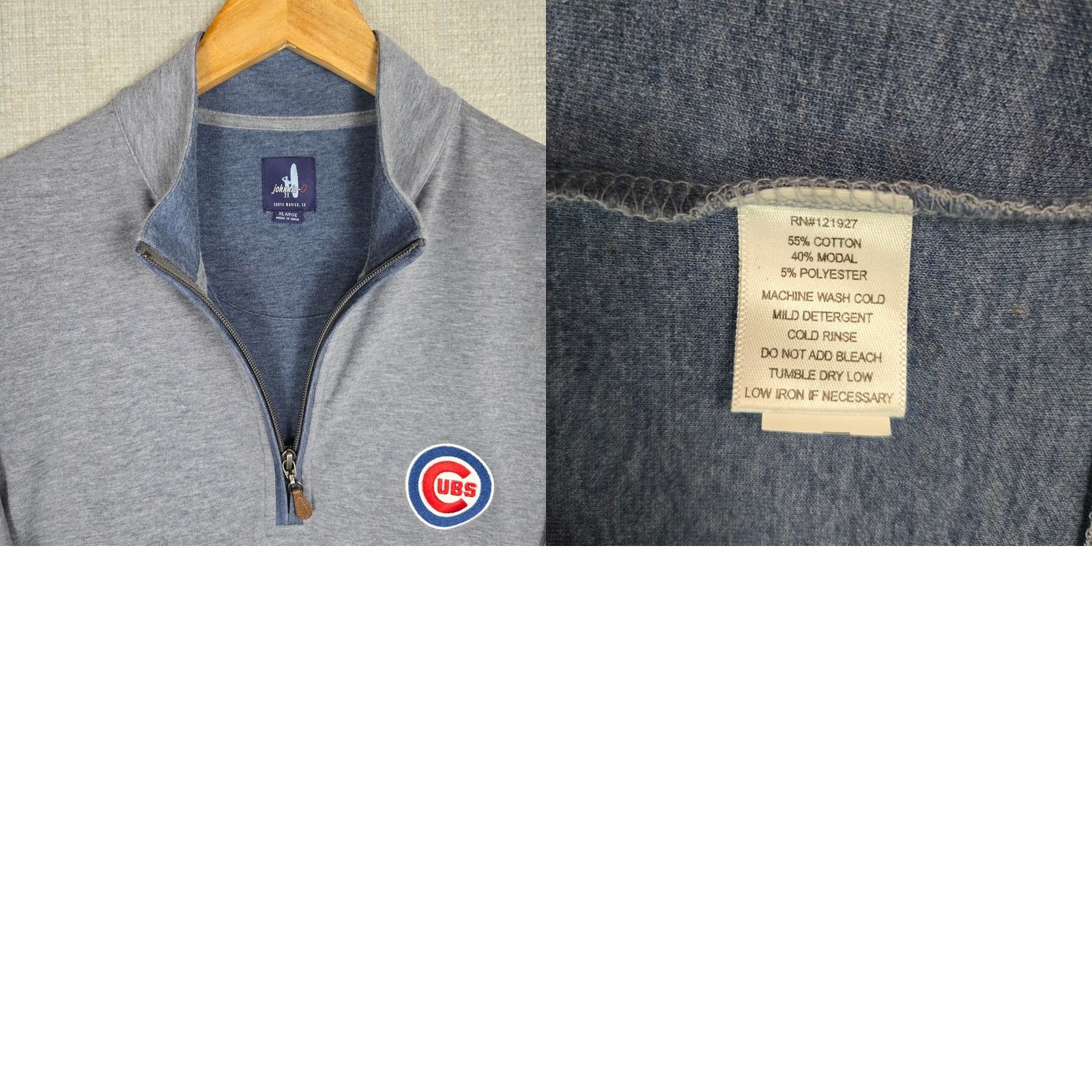 johnnie-O JOHNNIE-O Mens XL Pullover 1/4 Zip Golf Sweatshirt Blue Knit Cotton Blend Mock Neck Windproof? (Note: cannot add new words) Size US XL / EU 56 / 4 - 10 Thumbnail