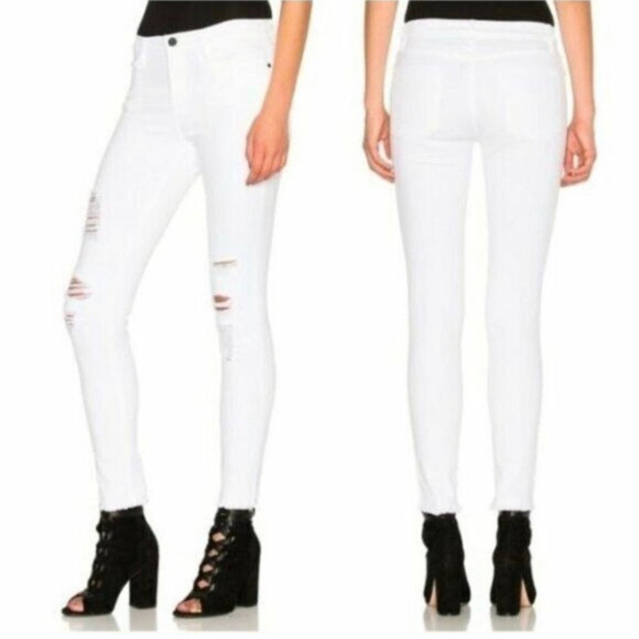 Frame FRAME Le Skinny De Jeanne White Ripped Skinny Jeans Size 23 Size 23" - 1 Thumbnail