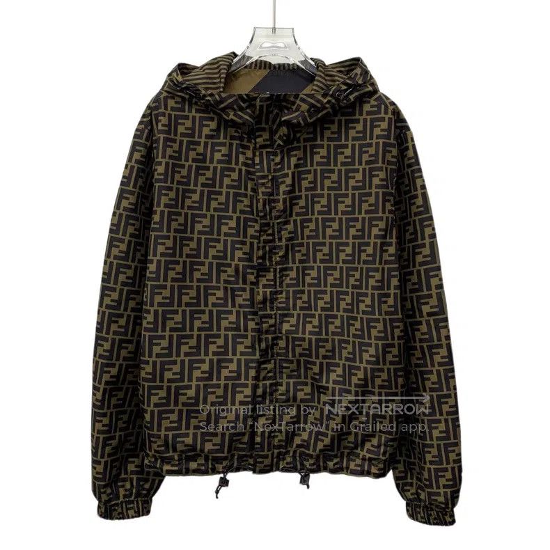 Fendi Deep brown logo letter full print reversible hooded