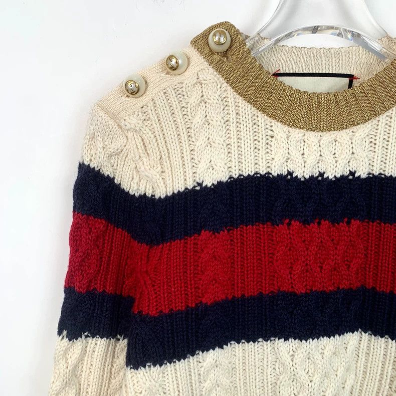 Gucci Gucci Color-blocked striped pearl buckled wool round-neck l Size US XS / EU 42 / 0 - 3 Thumbnail