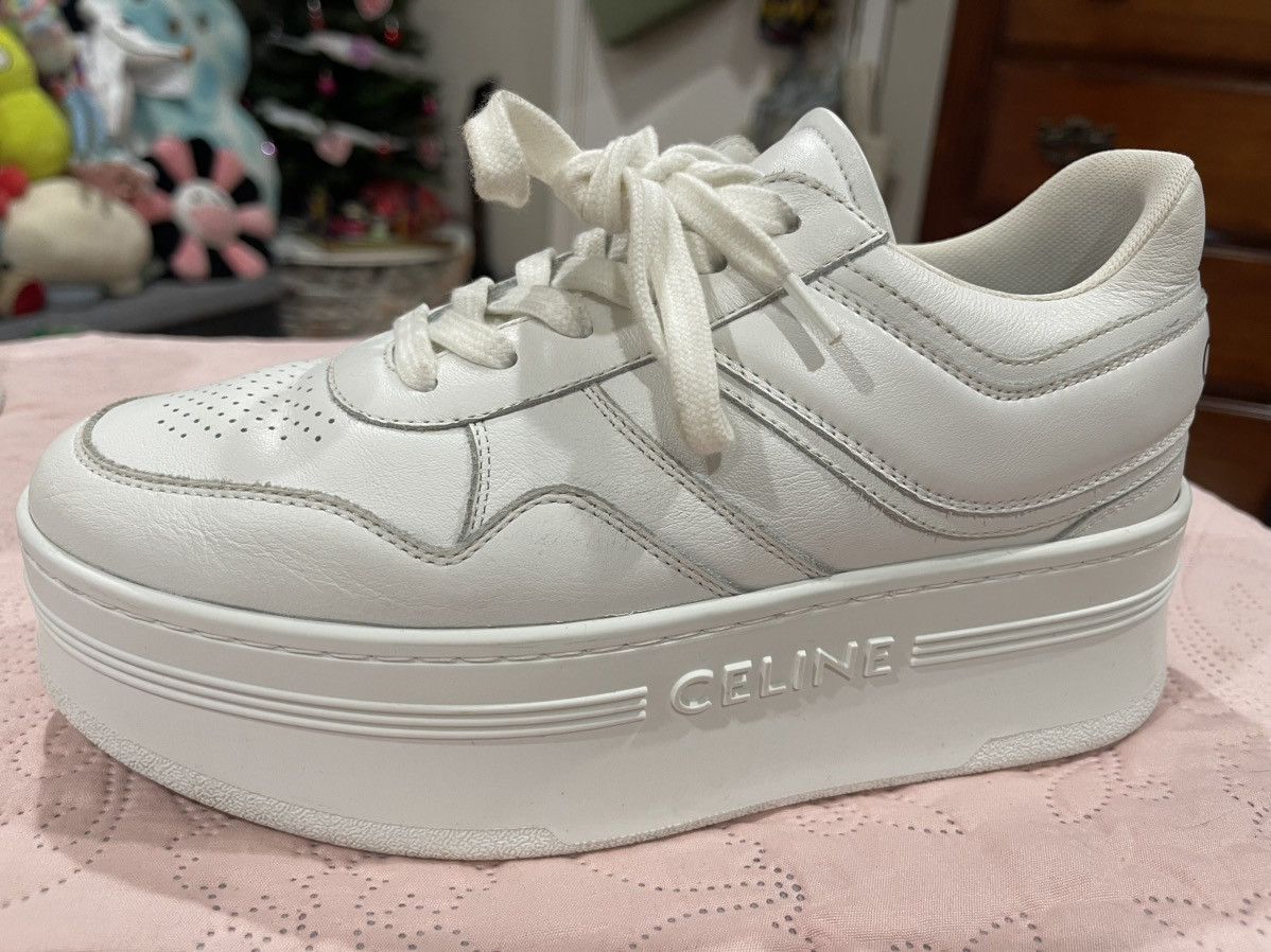 Celine × Designer WHITE CHUNKY BLOCK SNEAKERS WITH WEDGE OUTSOLE IN CALFSKIN Size US 7 / IT 37 - 4 Thumbnail