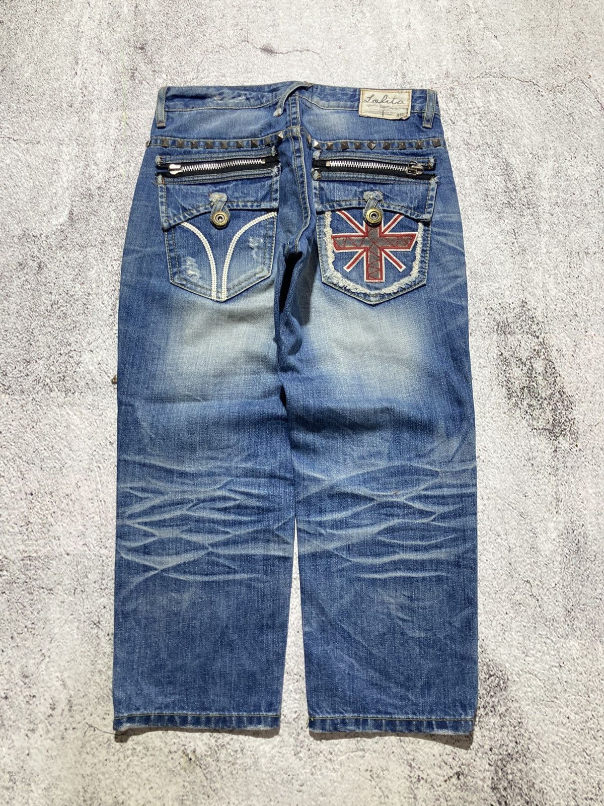 Japanese Brand 2000s Lolita Y2k Studded Faded 3/4 Jeans Pants Lgb Punk Size US 32 / EU 48 - 1 Thumbnail