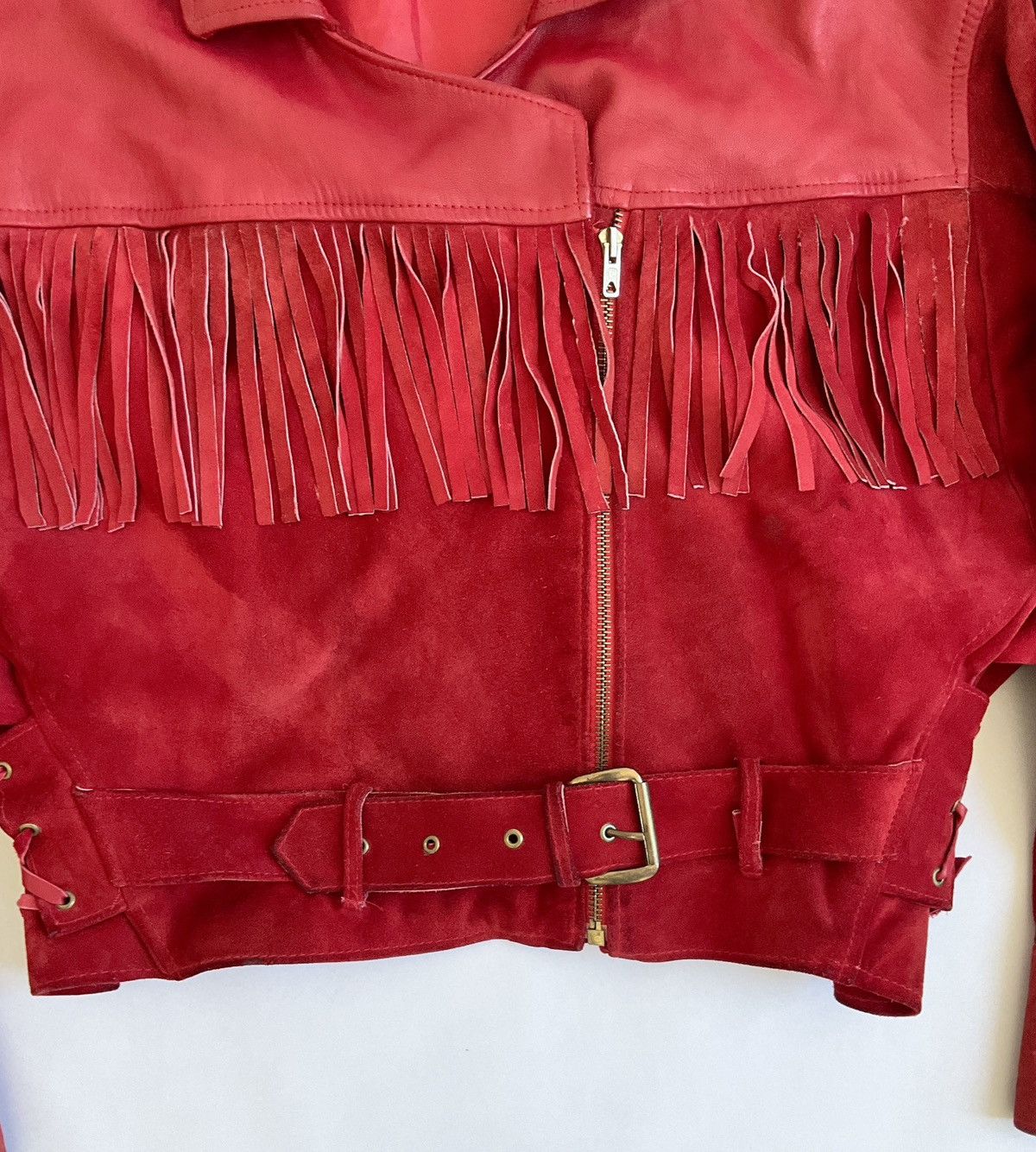 Vintage Vintage red leather jacket with bangs Size L / US 10 / IT 46 - 3 Thumbnail