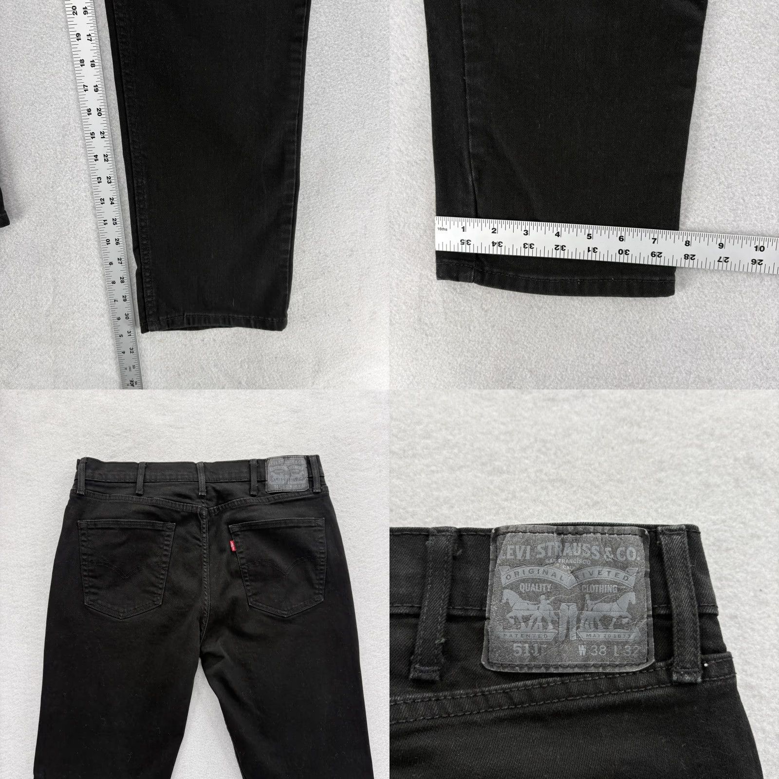 Levi's Levis 511 Jeans Mens 38x32 Black Dark Wash Slim Straight Stretch Denim Casual Size US 38 / EU 54 - 8 Thumbnail