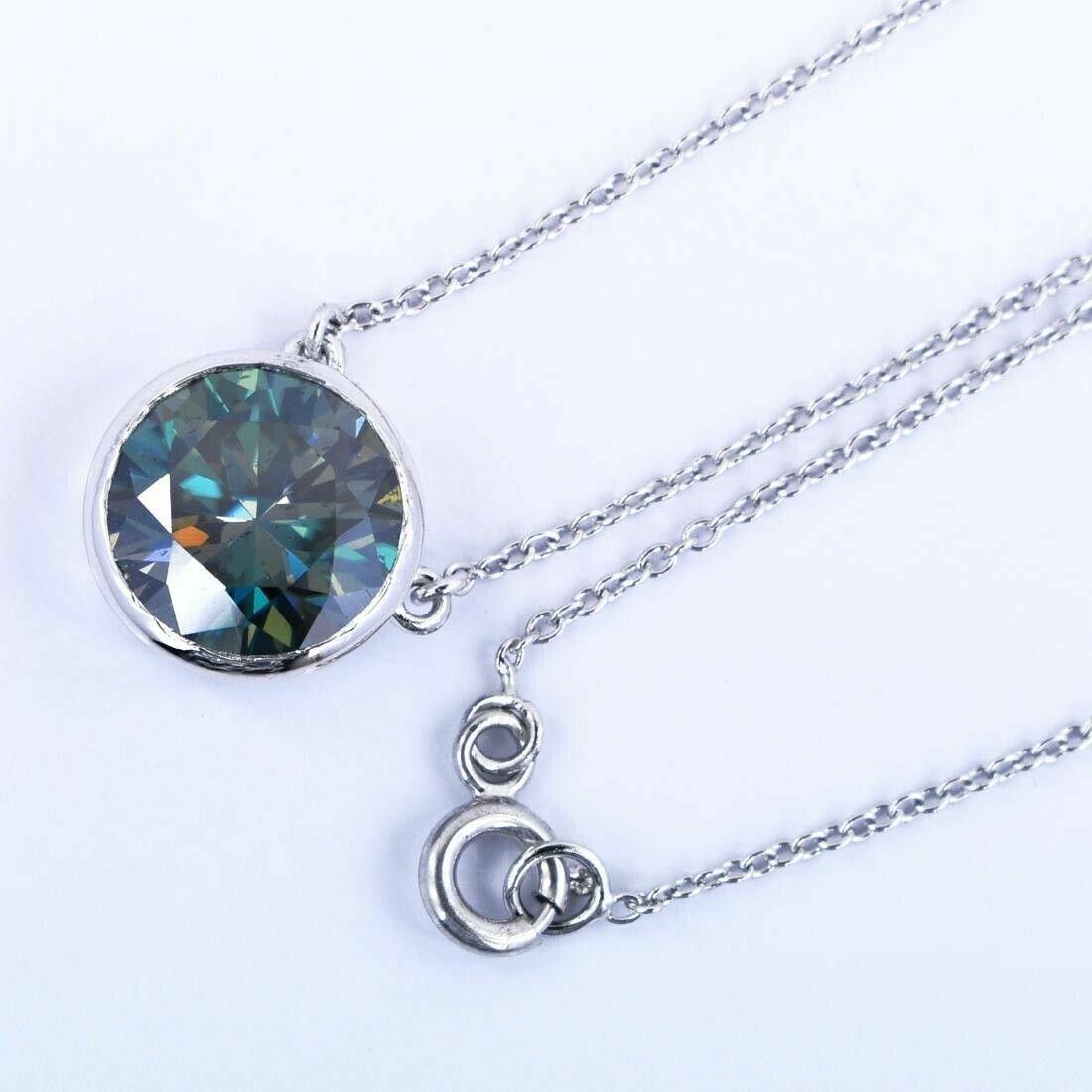 Handmade Sterling Blue Diamond Solitaire Bezel Set Necklace 6 Cts Size ONE SIZE - 3 Thumbnail