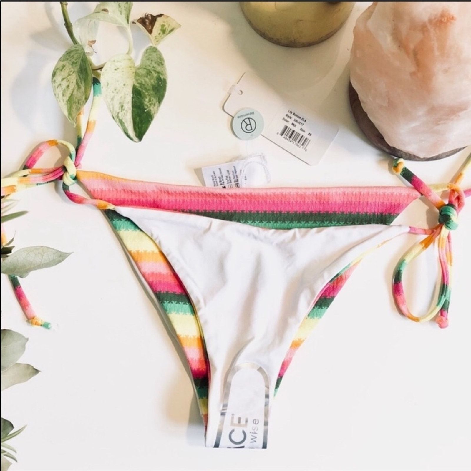 Anthropologie NEW L*SPACE Rainbow Stripe White Swimsuit Bikini Bottom Size ONE SIZE - 4 Thumbnail
